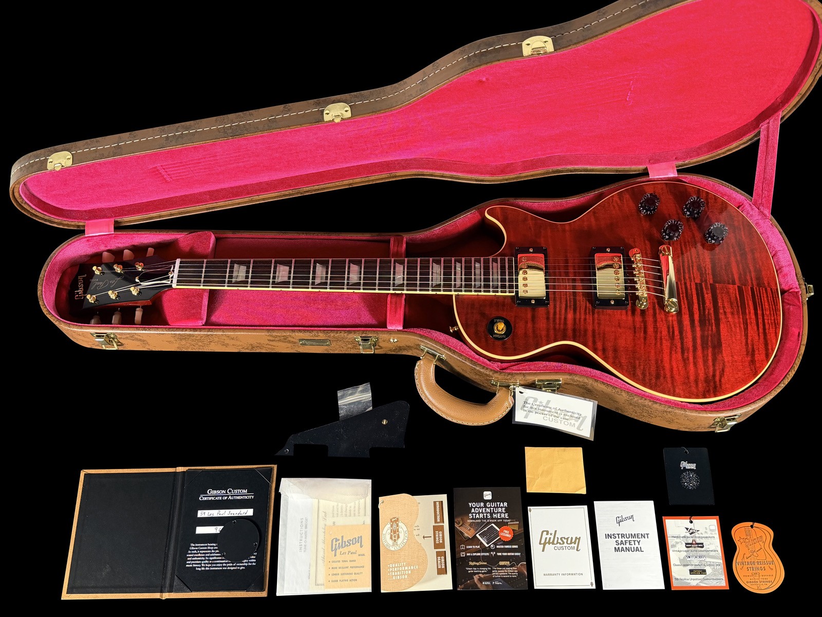 2026 GIBSON LES PAUL ’59 CUSTOM SHOP CHAMBERED 1959 FLAME TOP ~ CANDY RED TIGER
