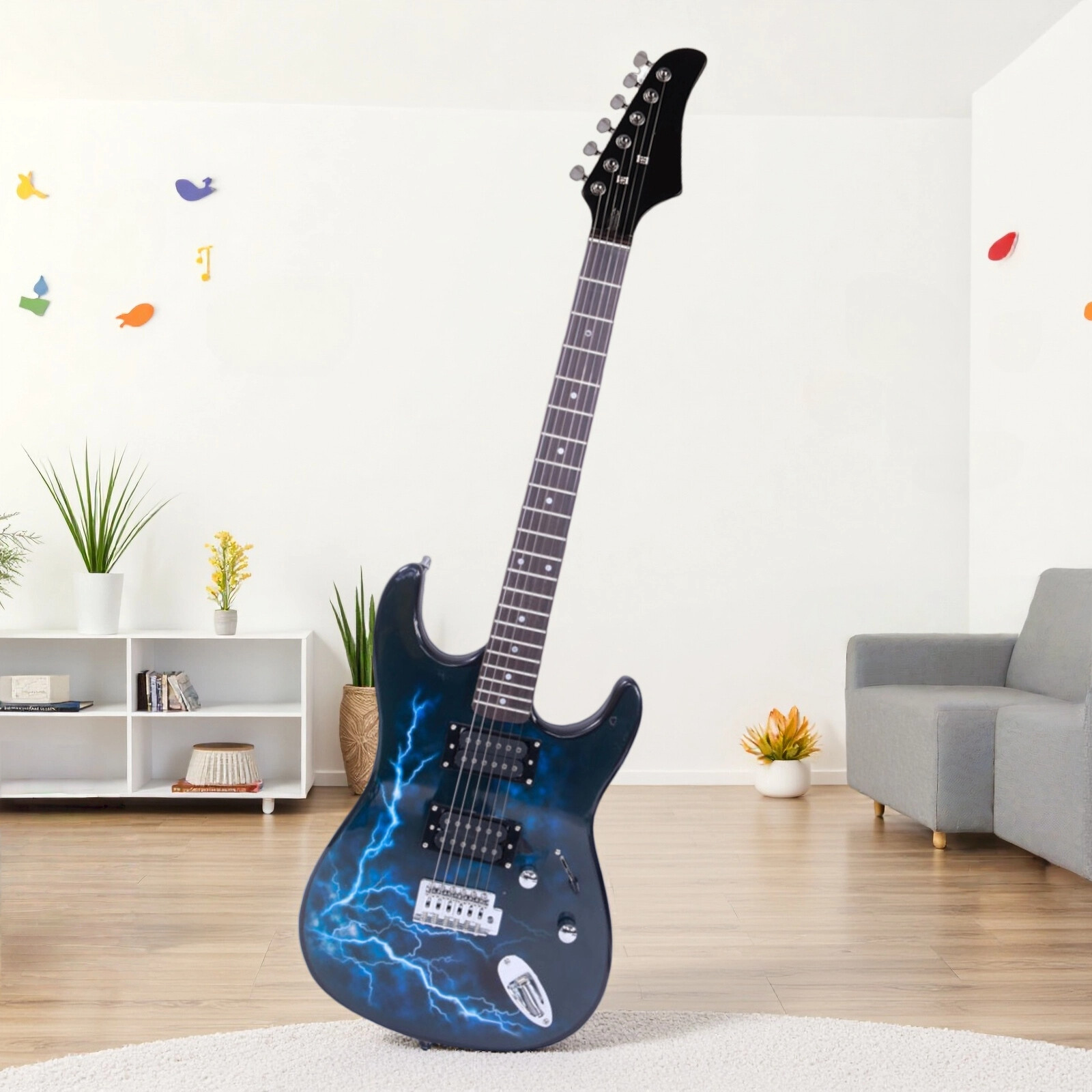 Stylish Black ST-E H-H Pickups Electric Guitar Set With Lightning Patterns