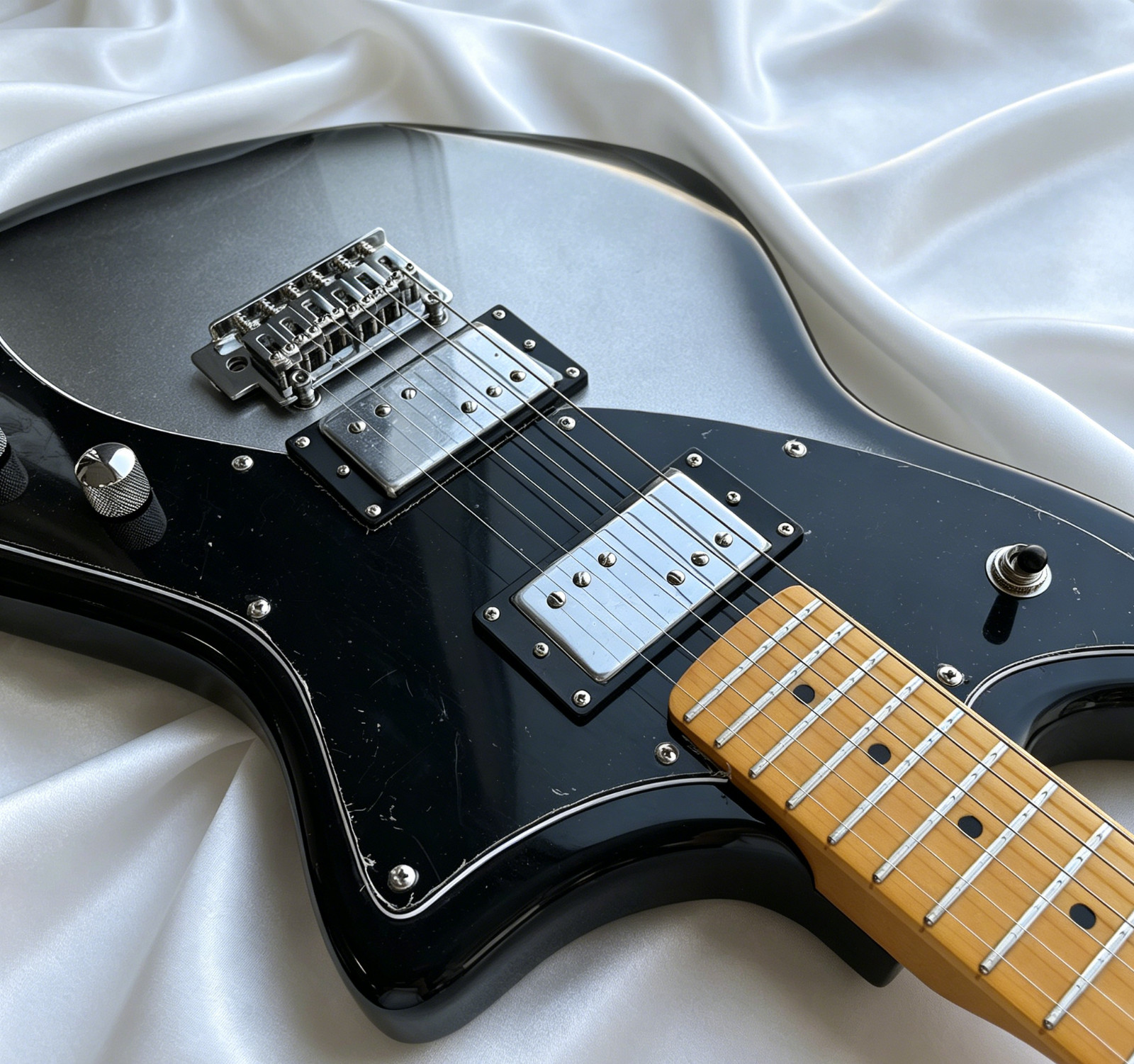 Black Silver Jazz master Style Electric Guitar HH Humbuckers Maple Neck