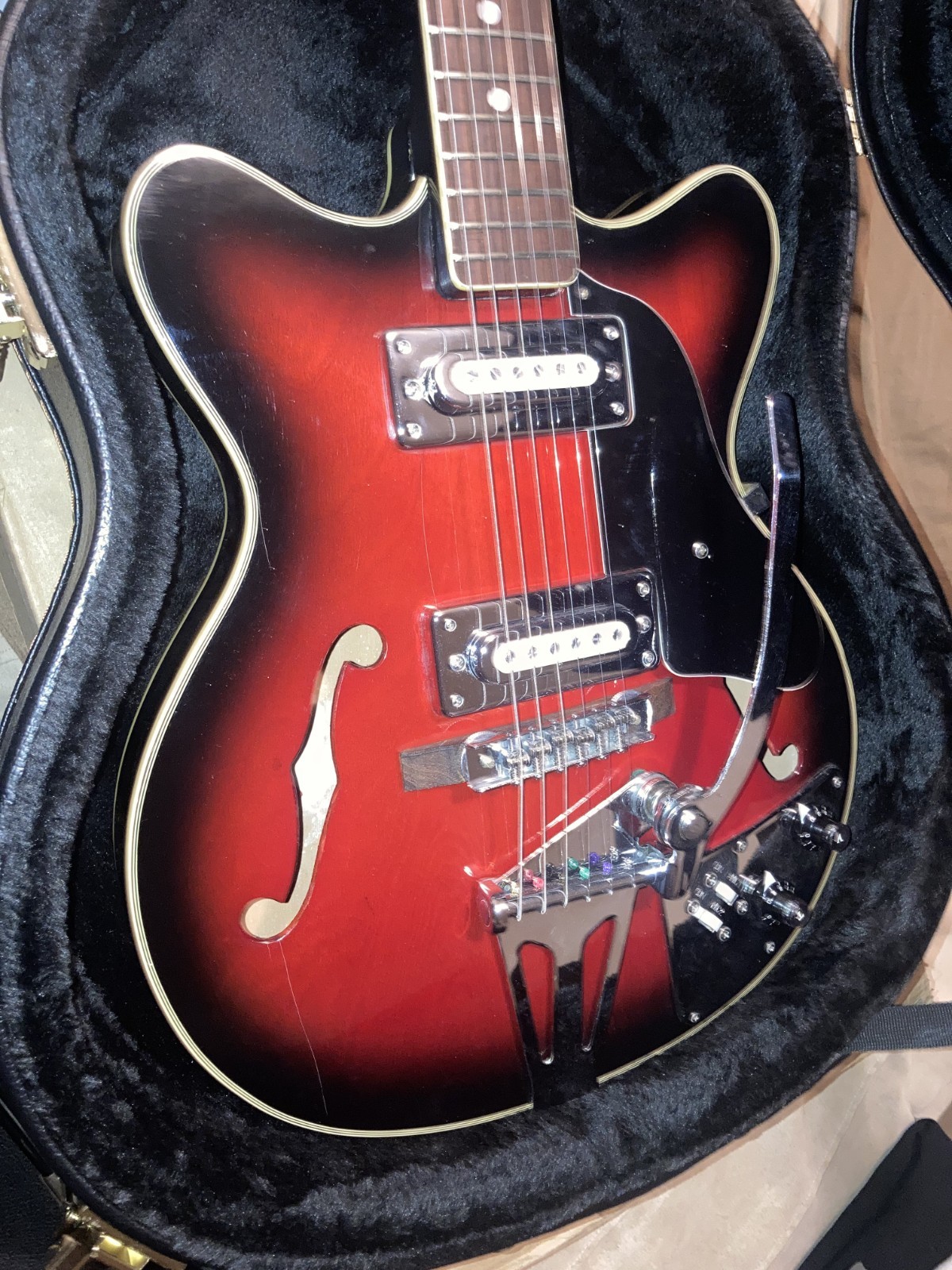 Vintage Red Sunburst Heit Guitar Dual Single Coil Pickups Hollow Body NO CASE