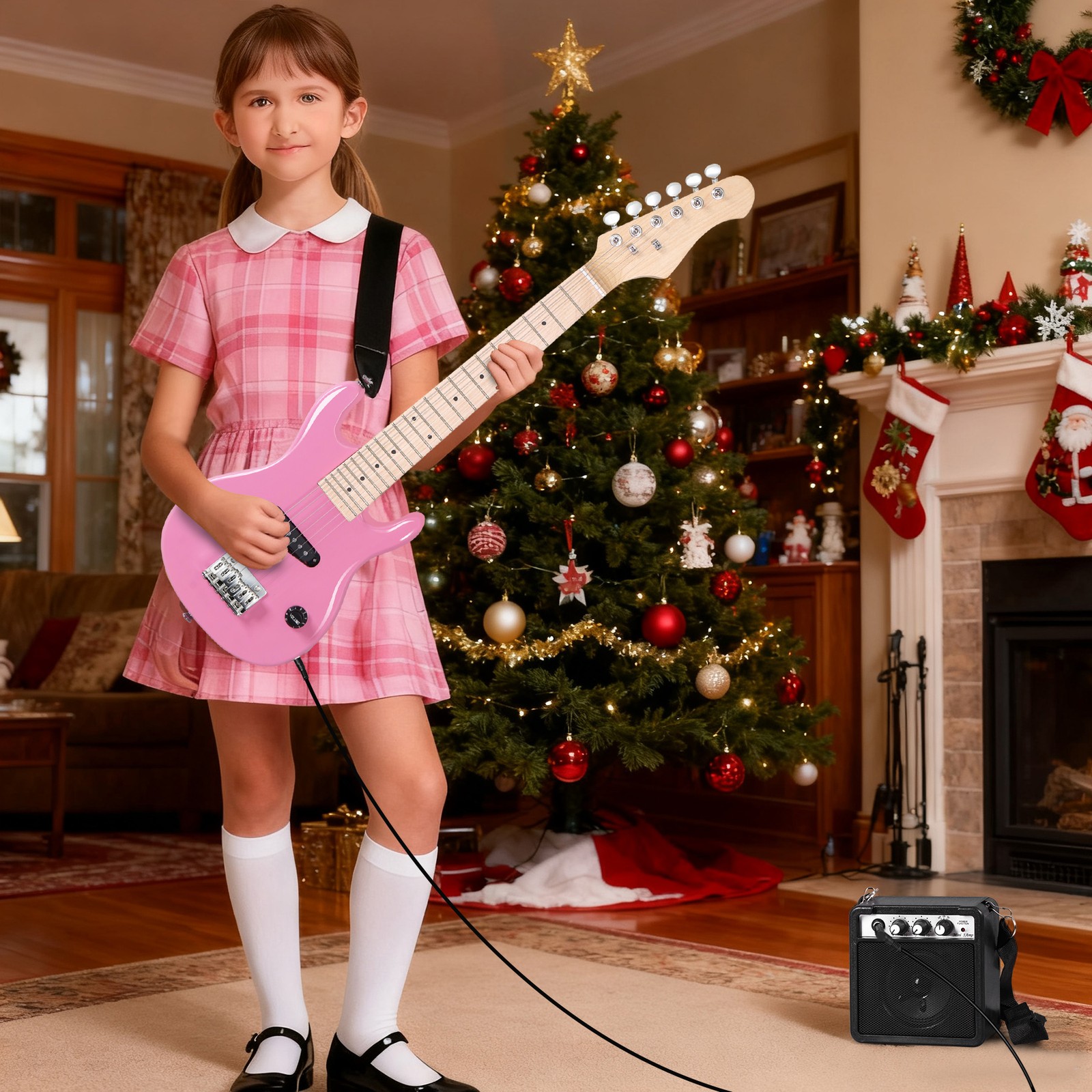Pink 30″ Kids Child with 5 Watt Amp Gig Bag Case Electric Guitar 6 String