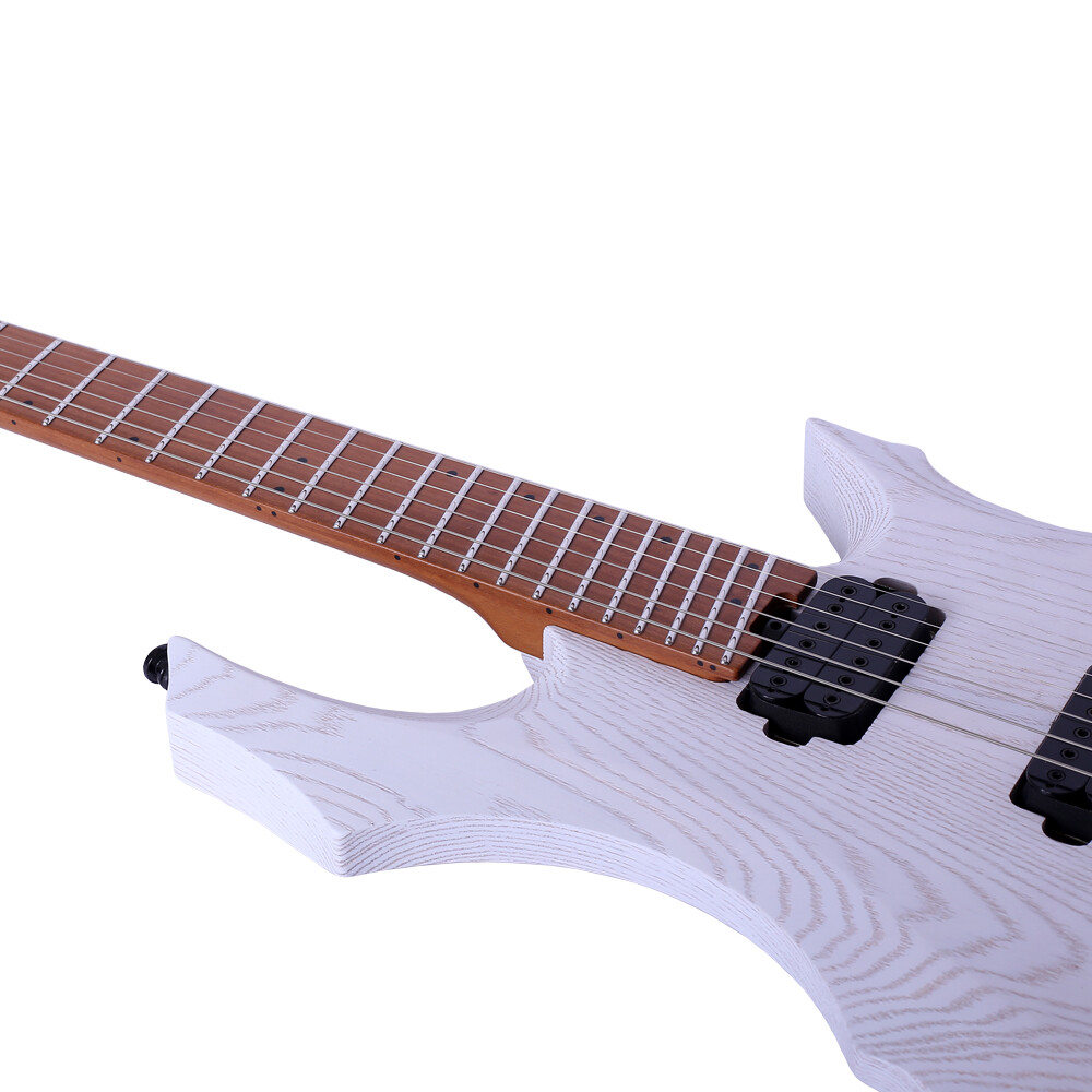 White Headless Electric Guitar Jumbo Stainless Steel Frets Roast Maple Ash Body