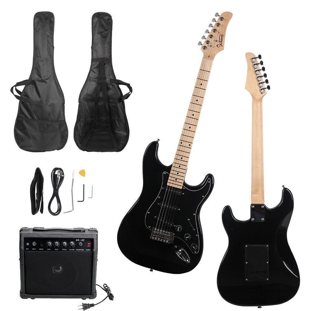 Glarry GST Stylish Basswood Black Electric Guitar Kit with Black Pickguard