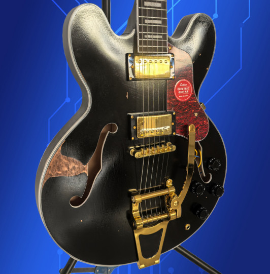 Unbrand ES 335 Electric Guitar Bigsby Gold Parts Semi-Hollow Body Maple neck