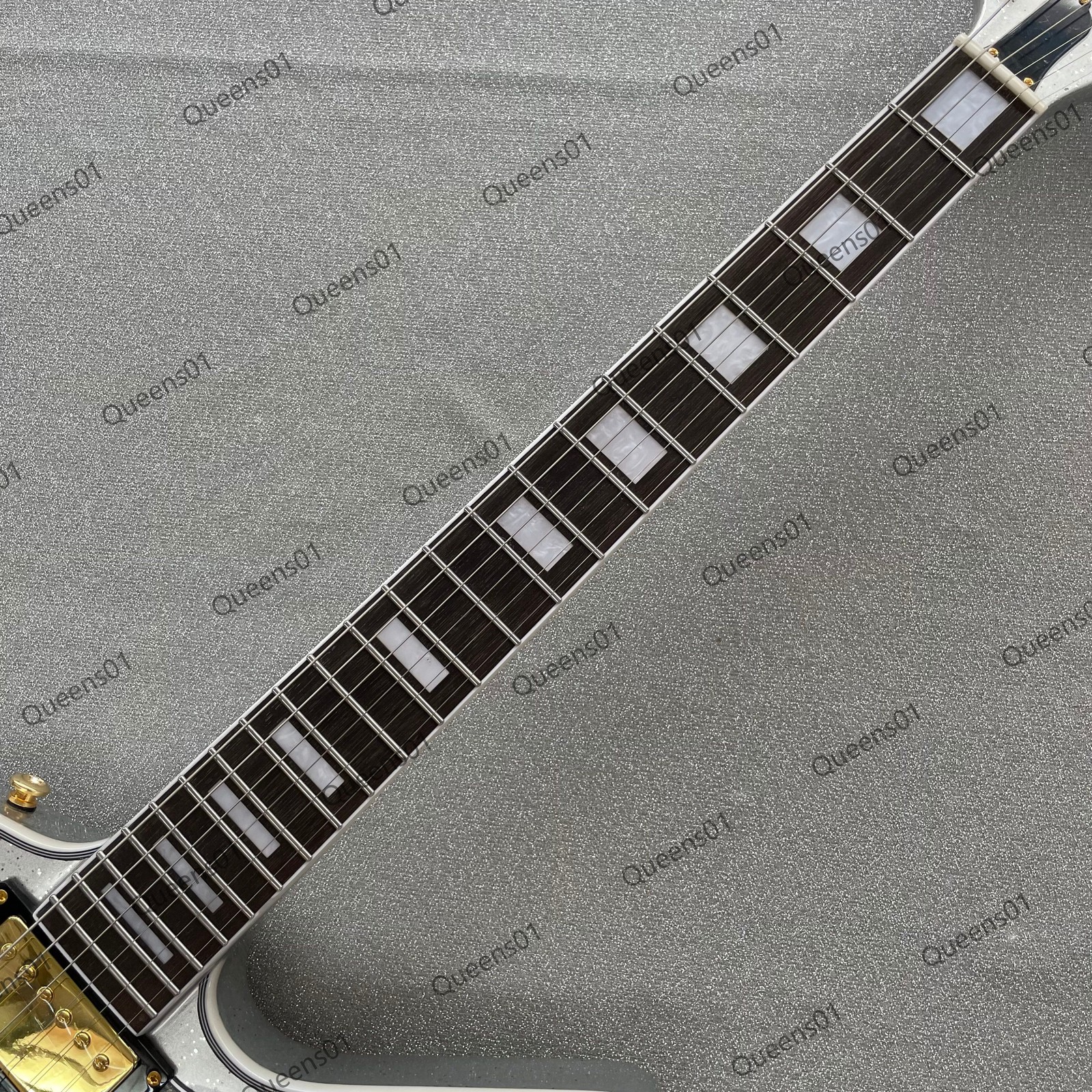 EX Style Electric Guitar Stainless Steel Rounded Frets Solid Body Silver Sparkle