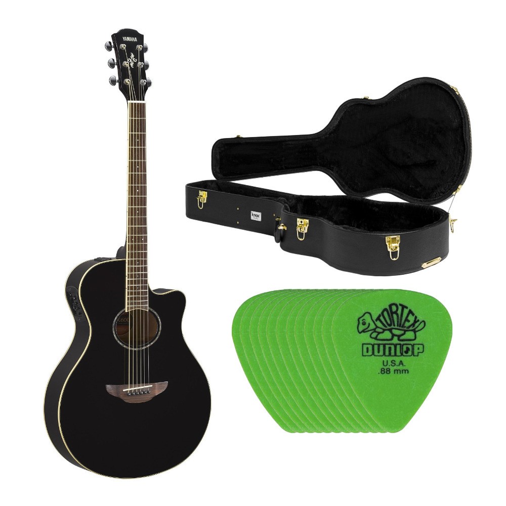 Yamaha APX600BL Thinline Acoustic-Electric Guitar Black with Case and Picks