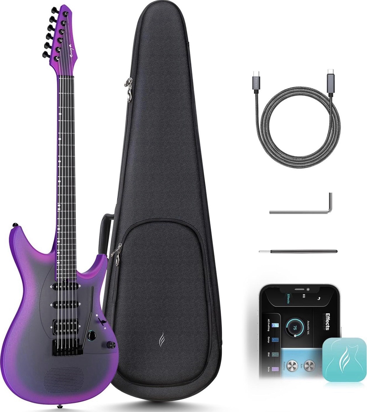 Enya Inspire Smart Electric Carbon Fiber Guitar 39” Presets Wireless Purple