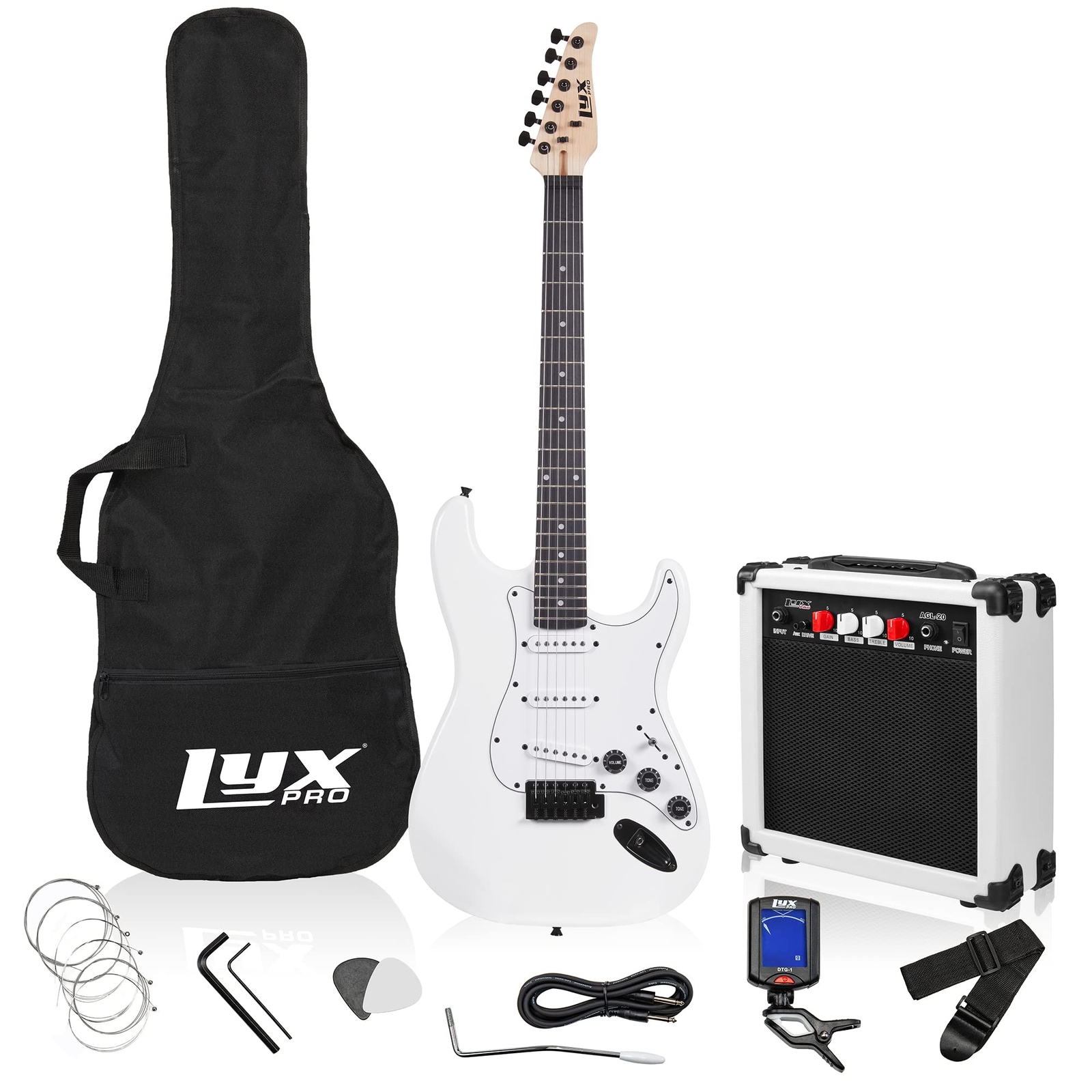 LyxPro Beginner 39” Electric Guitar & Electric Guitar Accessories, White