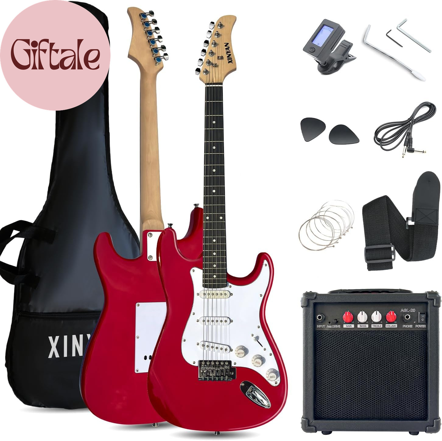 39In Full Size Beginner Electric Guitar Starter Kit W/Case, Strap, 20W Amp, Stri