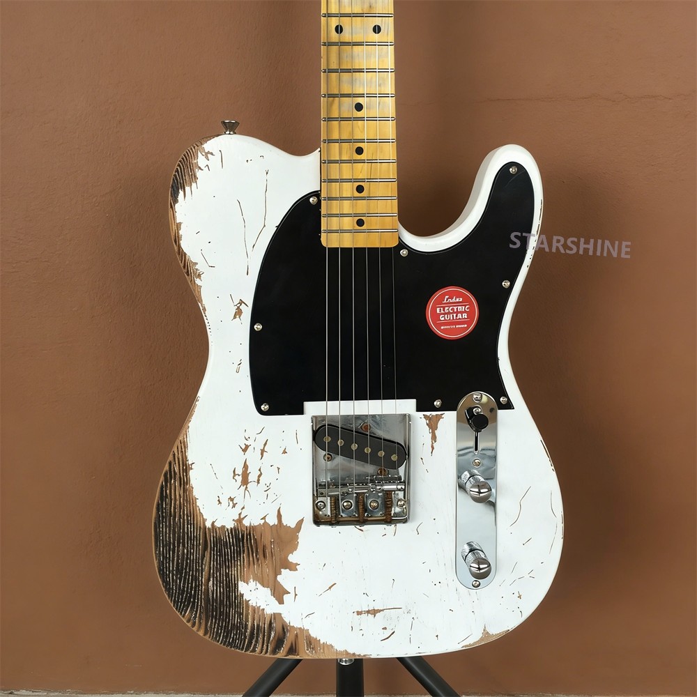 White Vintage Aged Electric Guitar Solid Alder Body Maple Neck Fixed Bridge