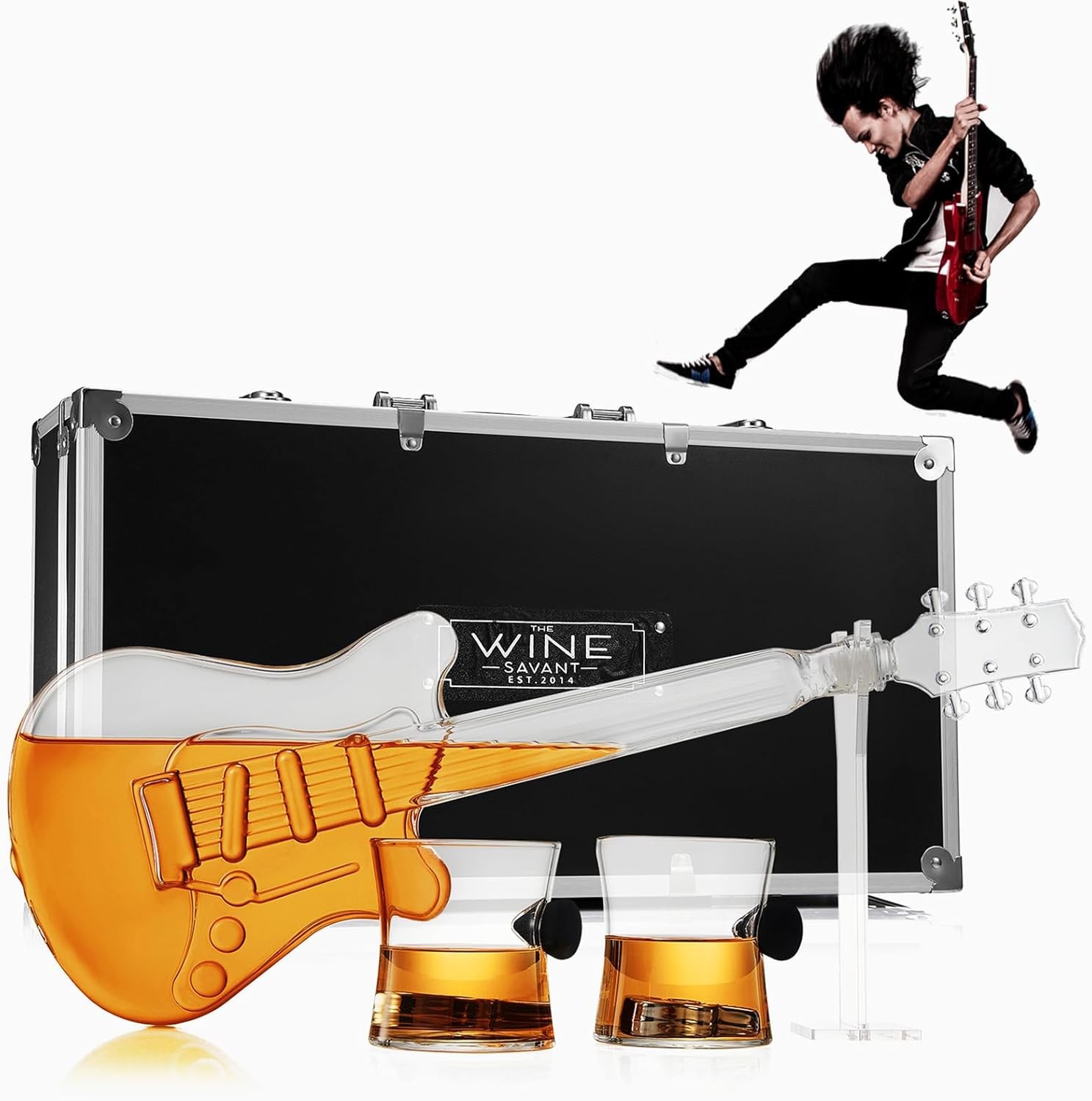 Electric Guitar Whiskey & Wine Decanter with 2 Pick Whiskey Glasses
