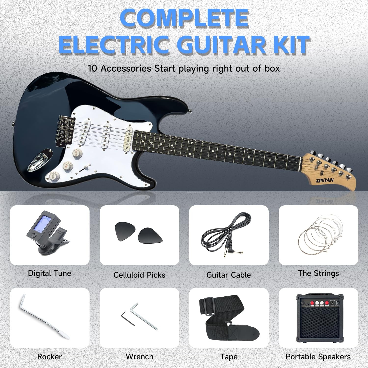 39in Full Size Beginner Electric Guitar Starter Kit w/Case, Strap, 20W Amp, S…