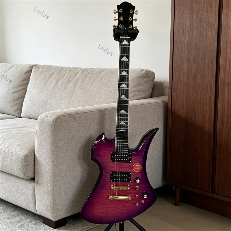 Ledux Mockingbird Solid Electric Guitar Stainless Rounded Fret Edge Purple Burst