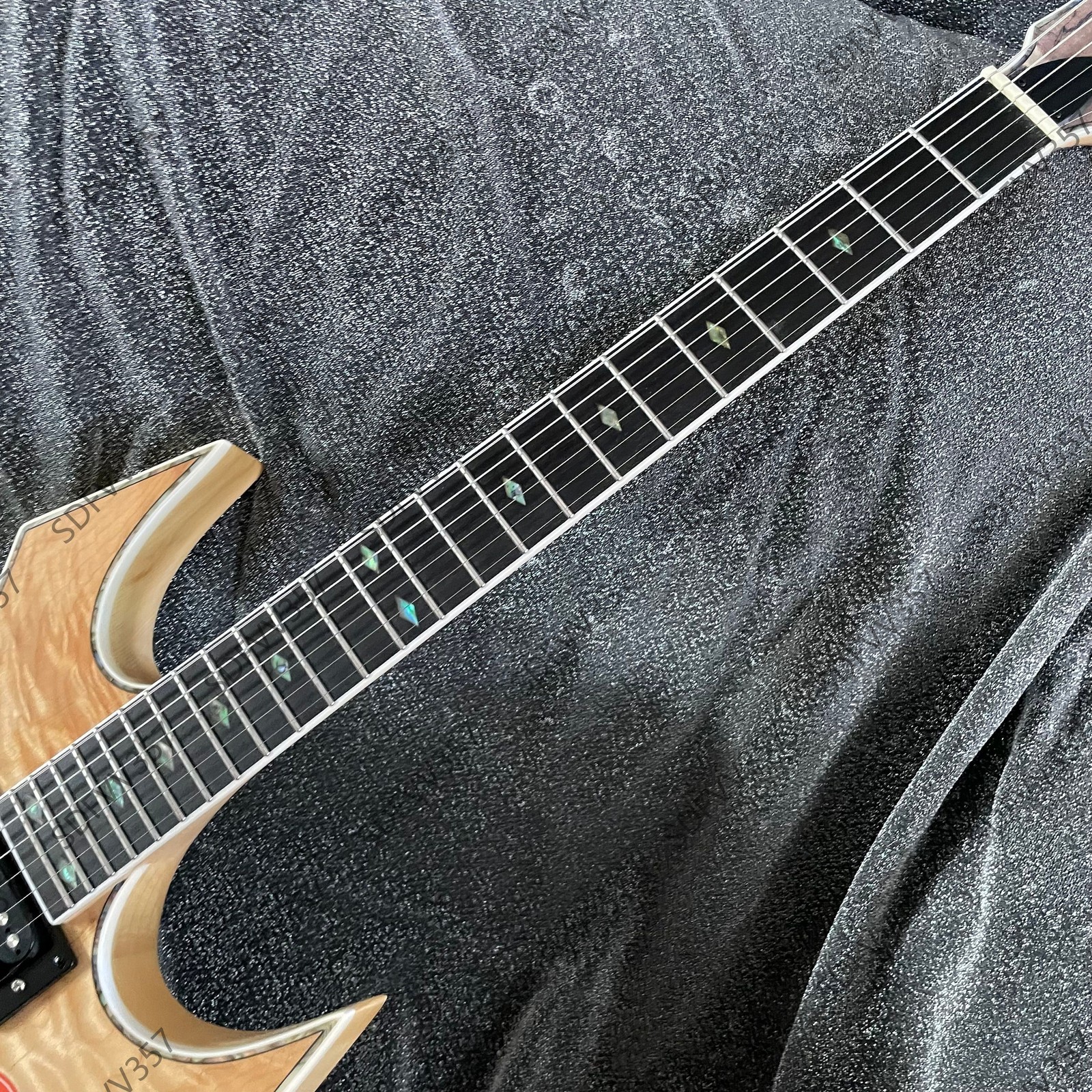 Unique Angular Electric Guitar Natural Spalted Maple Dual Humbucker Fixed Bridge