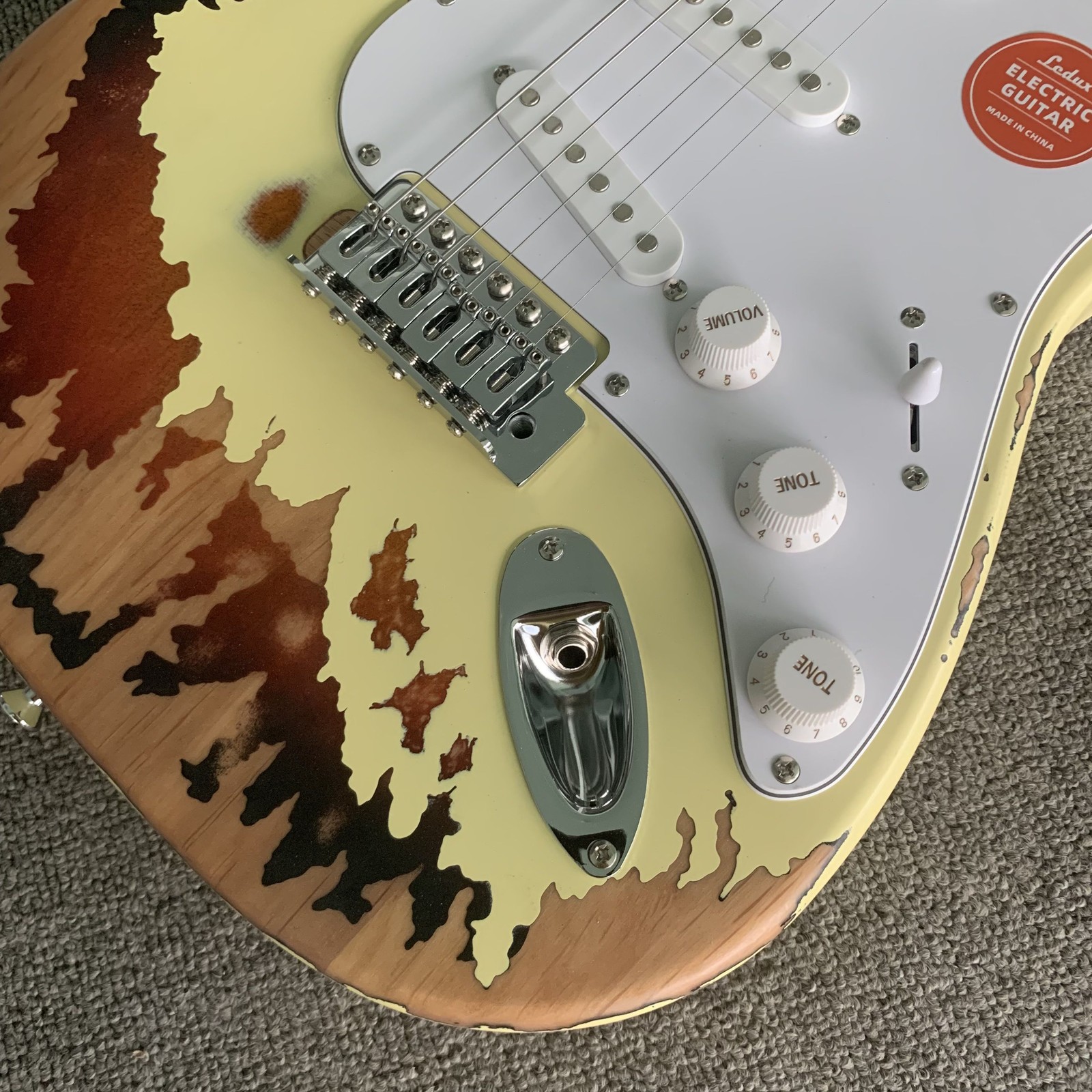 3TS Cream Aged Solid Body Electric Guitar Stainless Frets Chrome part fastship