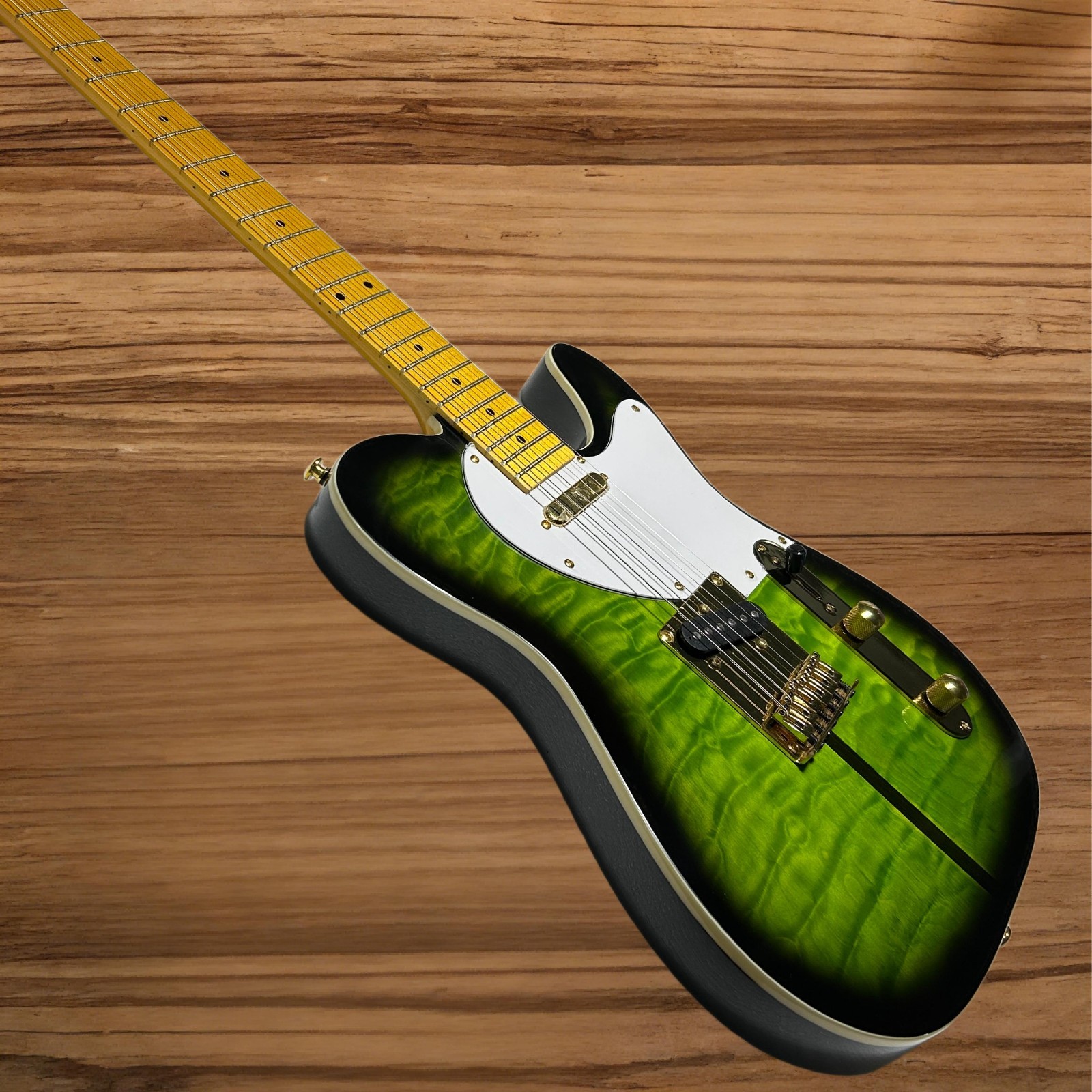 Tele Electric Guitar Green Burst Color Cloud Maple Top Golden Hardware