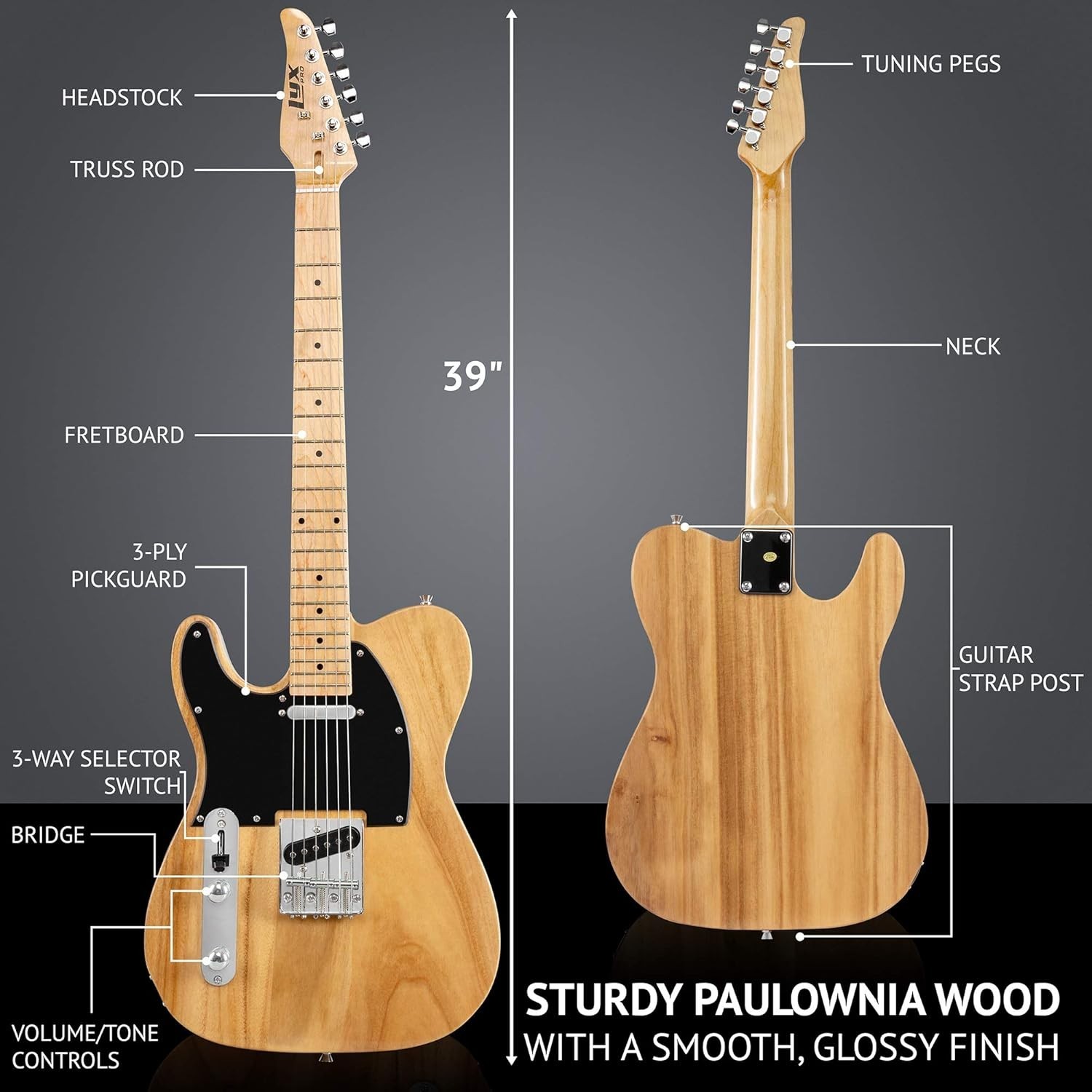Classic 39” Electric Guitar with 3-Ply Pickguard