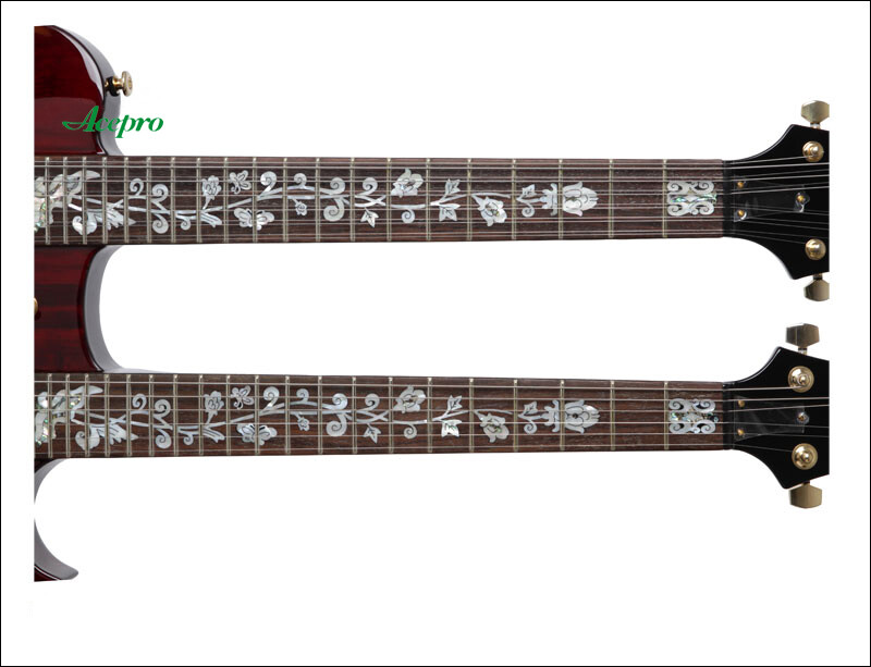 Acepro Wine Red Double Neck Electric Guitar Carved Top Abalone Custom Stem Inlay
