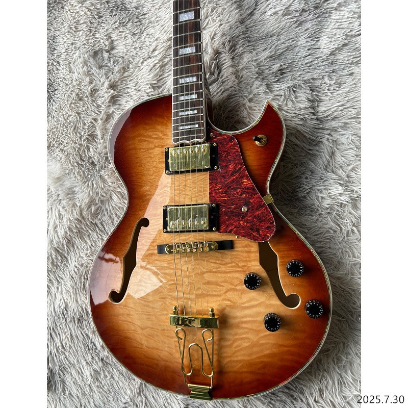 Eelctric guitar Hollow body jazz Tobacco burst quilt flame center Gold hardware