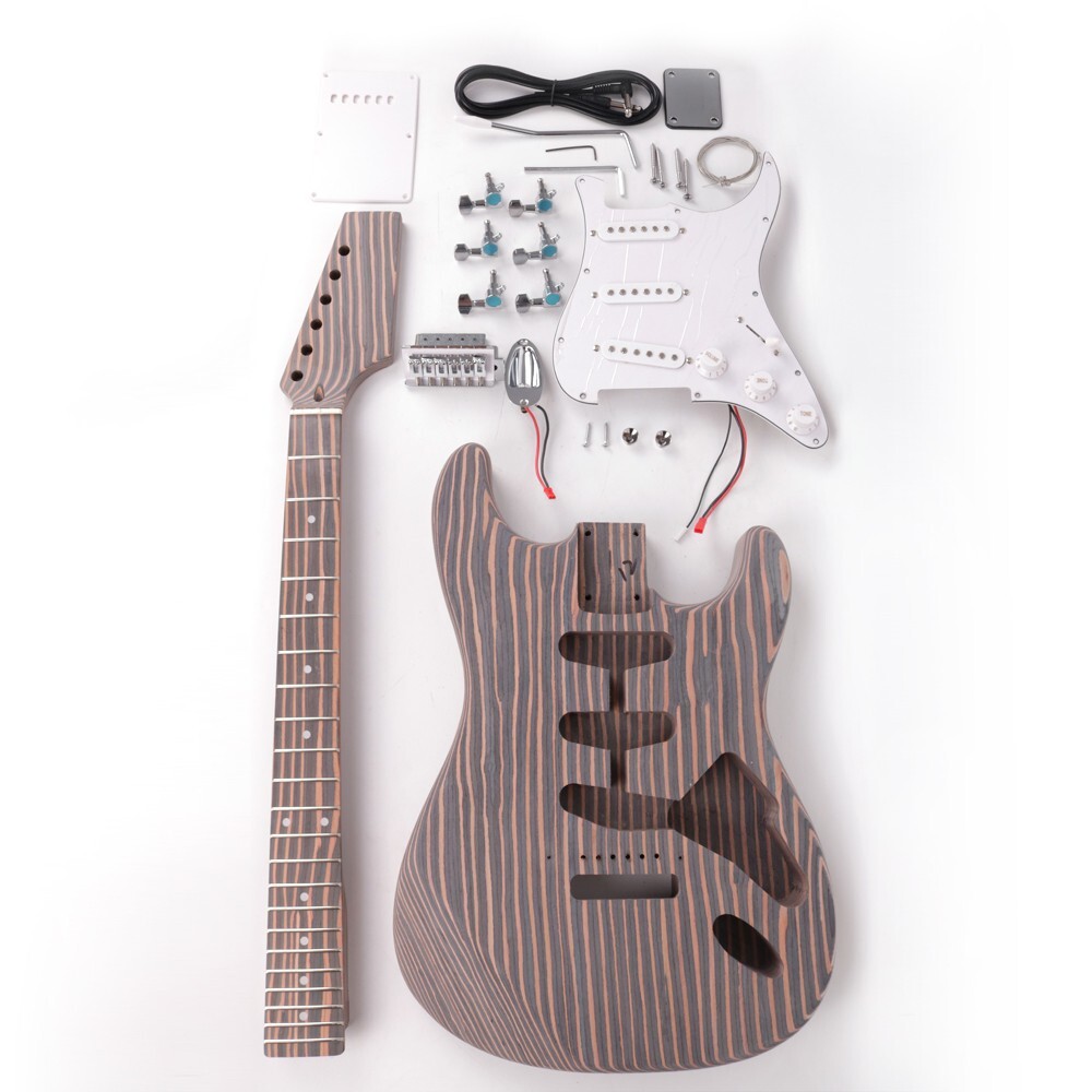 Diy electric st guitar kits zebra wood body neck fingerboard with cr hardware