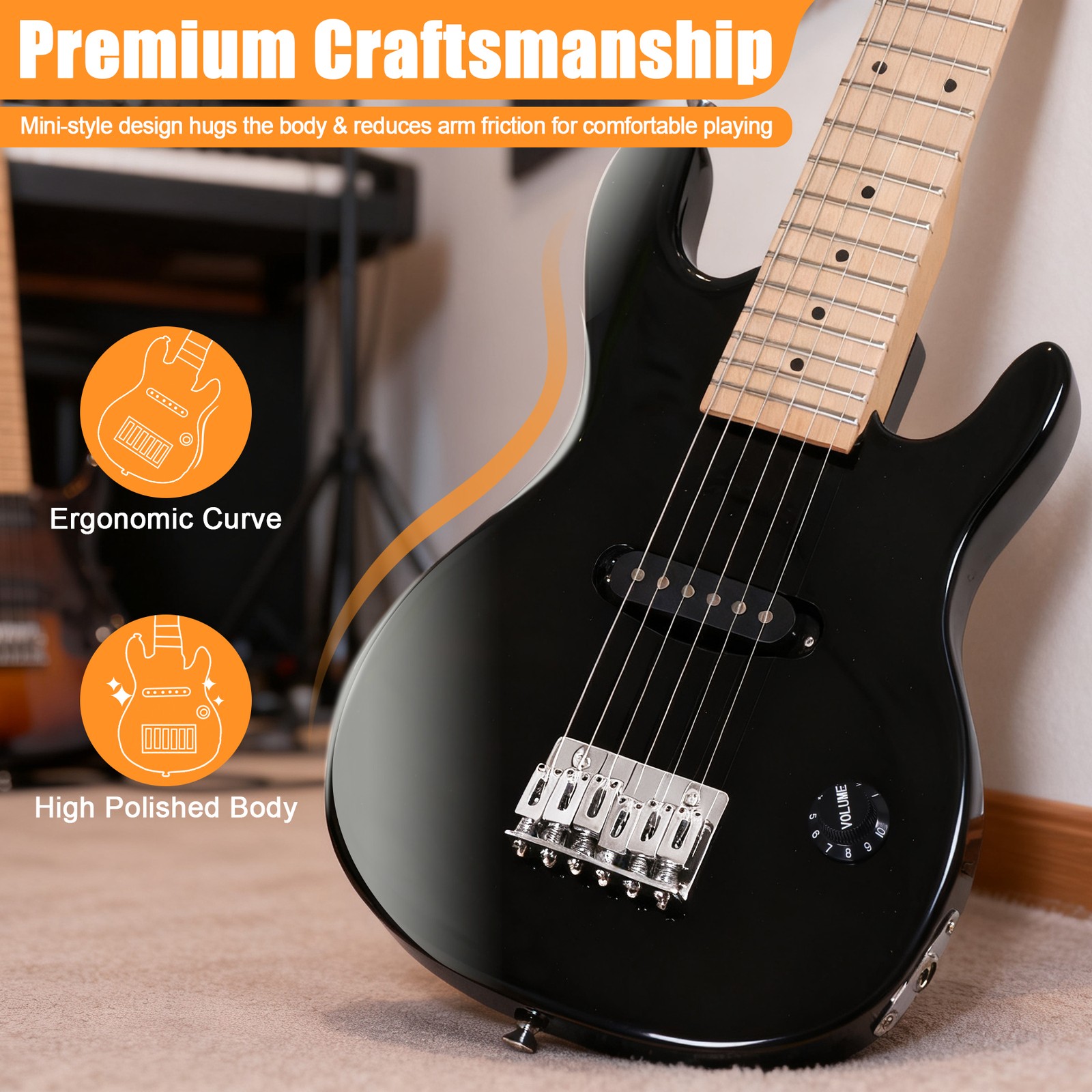 Accessories Pack Black Kids Beginner Guitar With Amp Case 30″ Electric Guitar