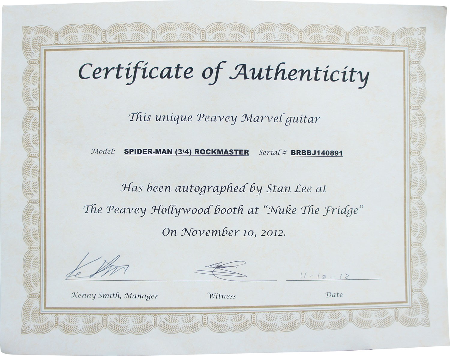 Stan Lee Signed Peavey Marvel Spiderman 3/4 Size Electric Guitar & Certificate!
