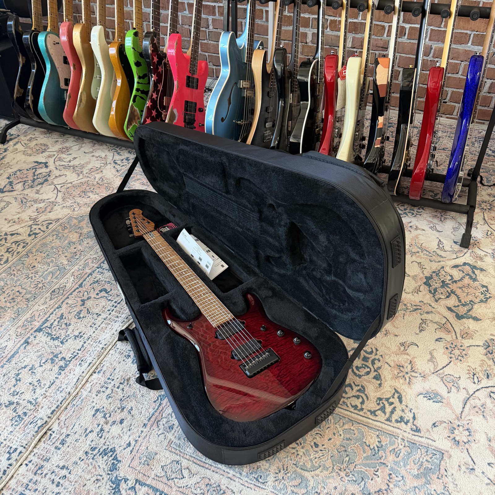 Ernie Ball Music Man JP15 7-String Electric Guitar – Red Tide Quilt