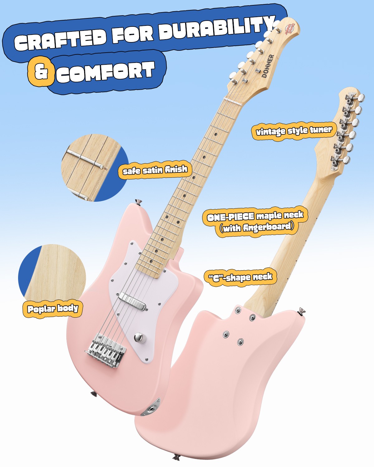 Donner DJM-100 30″ Kids Electric Guitar Kit – Short Scale Guitar for Children
