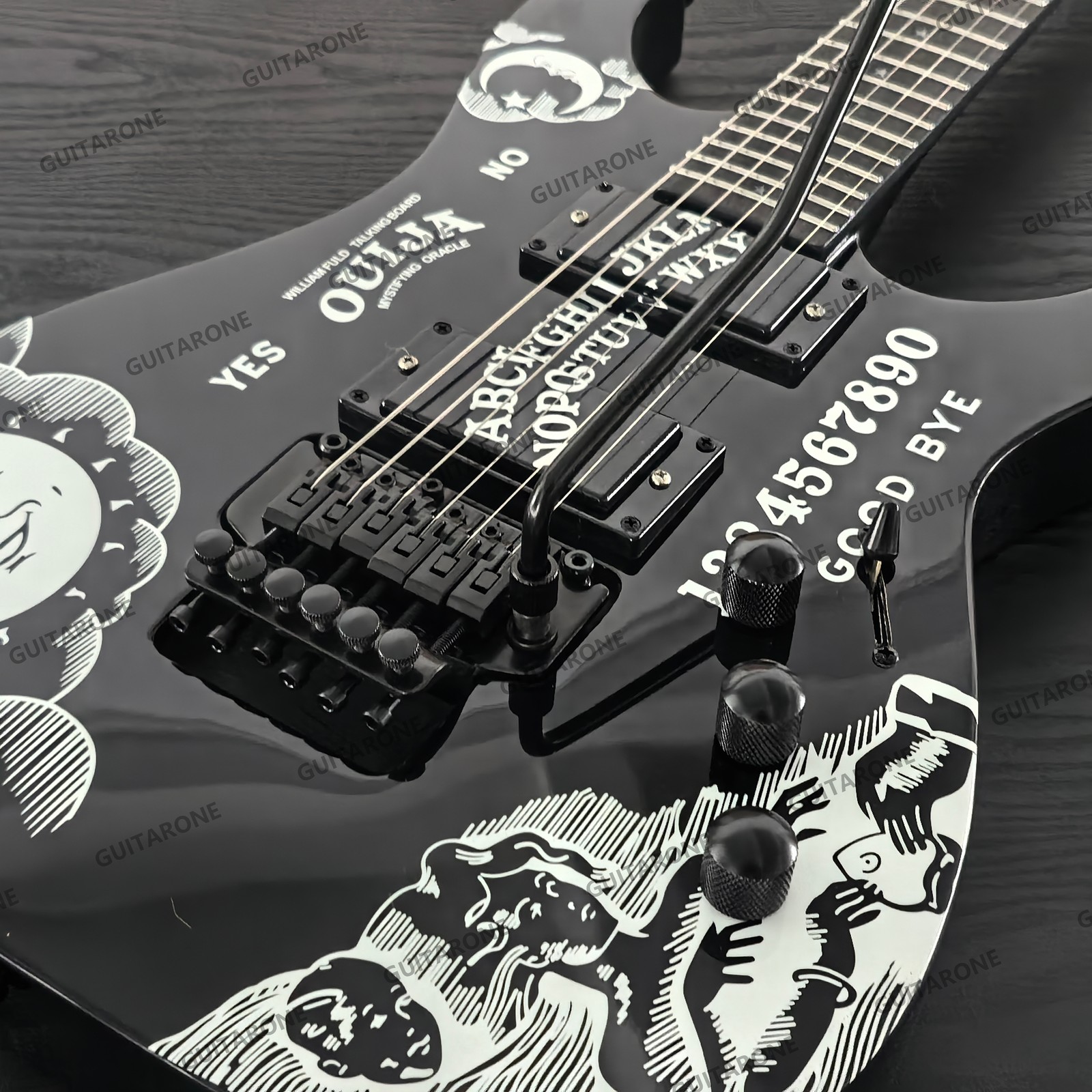 Ledux ouija style electric guitar white ouija graphic HH Pickup Tremolo Hot Item