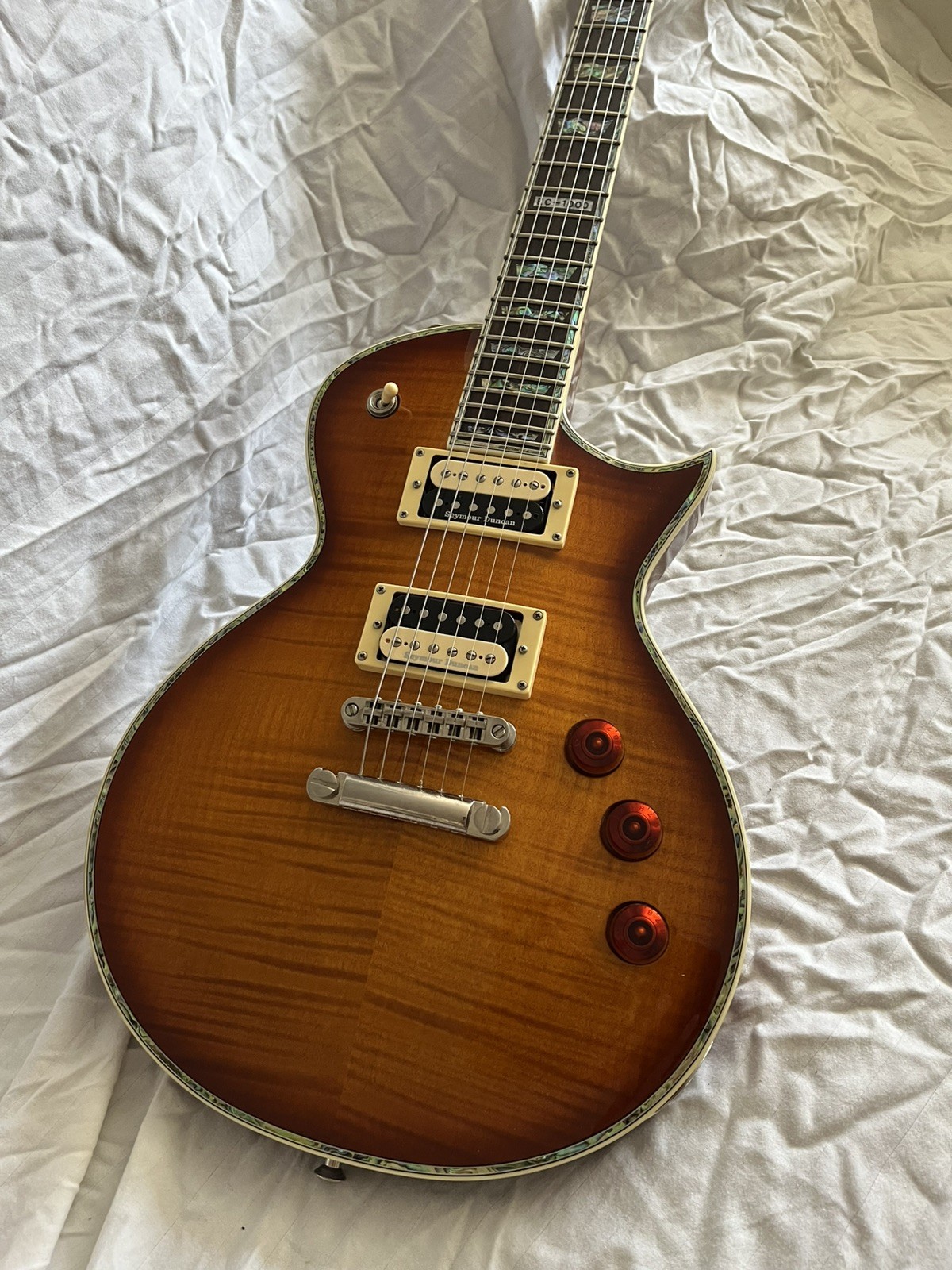 ESP LTD EC-1000 Deluxe Amber Sunburst Flame Seymour Duncans, Hard Case