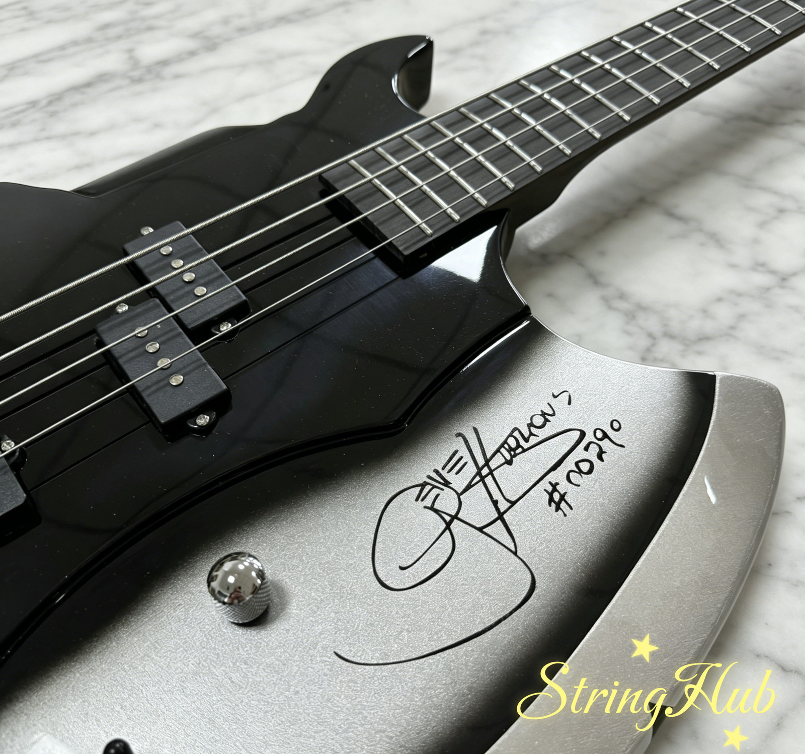 US Black & Silver Gene Simmons Axe Bass style Electric guitar Mahogany Body