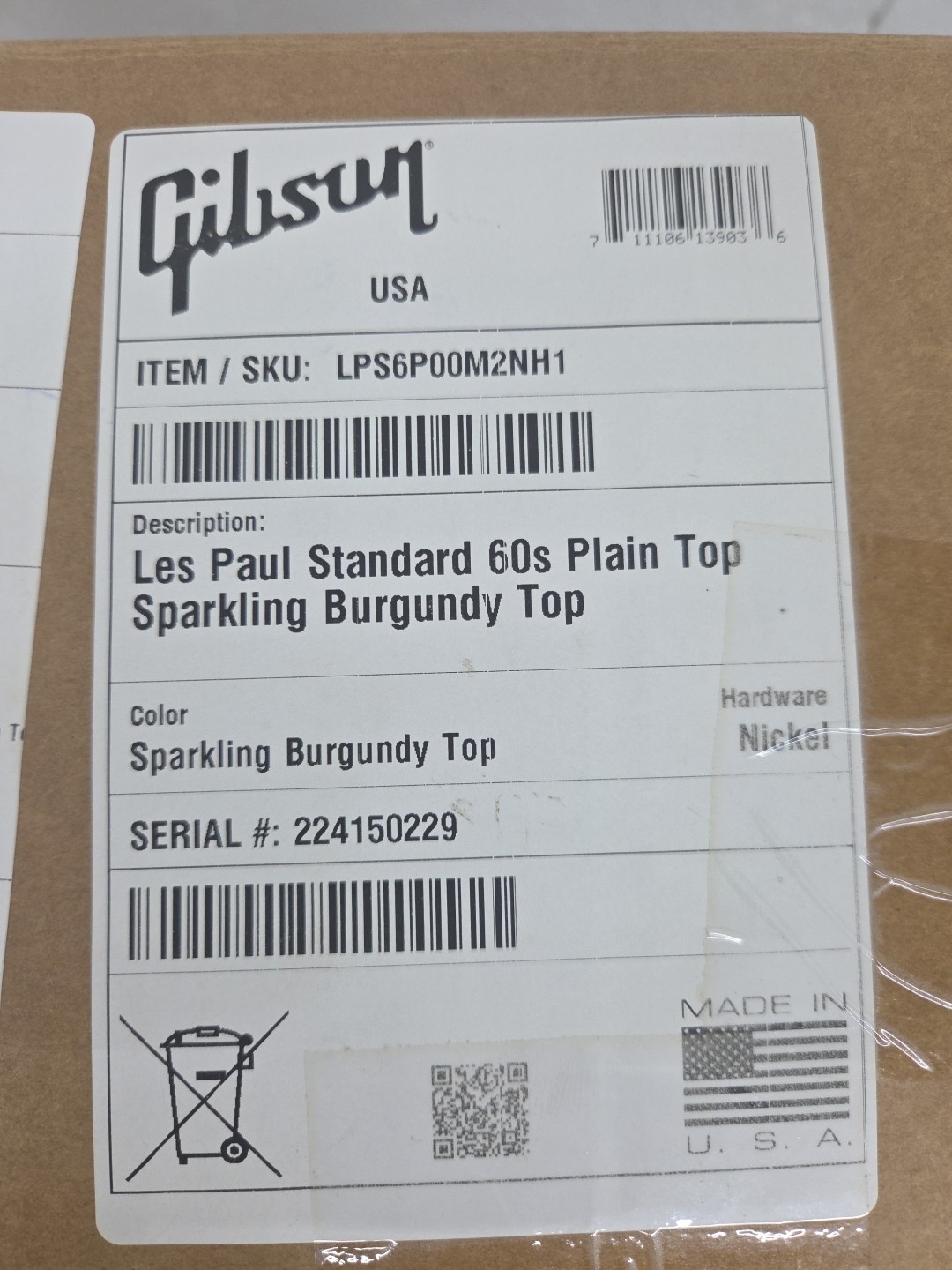 Gibson Les Paul Standard, 60s Plain top, Sparkling Burgundy Top Guitar NOB New