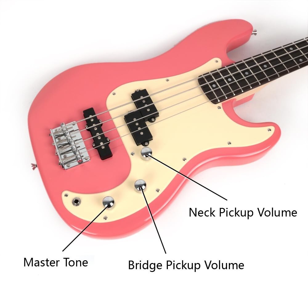 Full Size 4 Four String Electric Bass with amplifier,bag,strap,string in pink