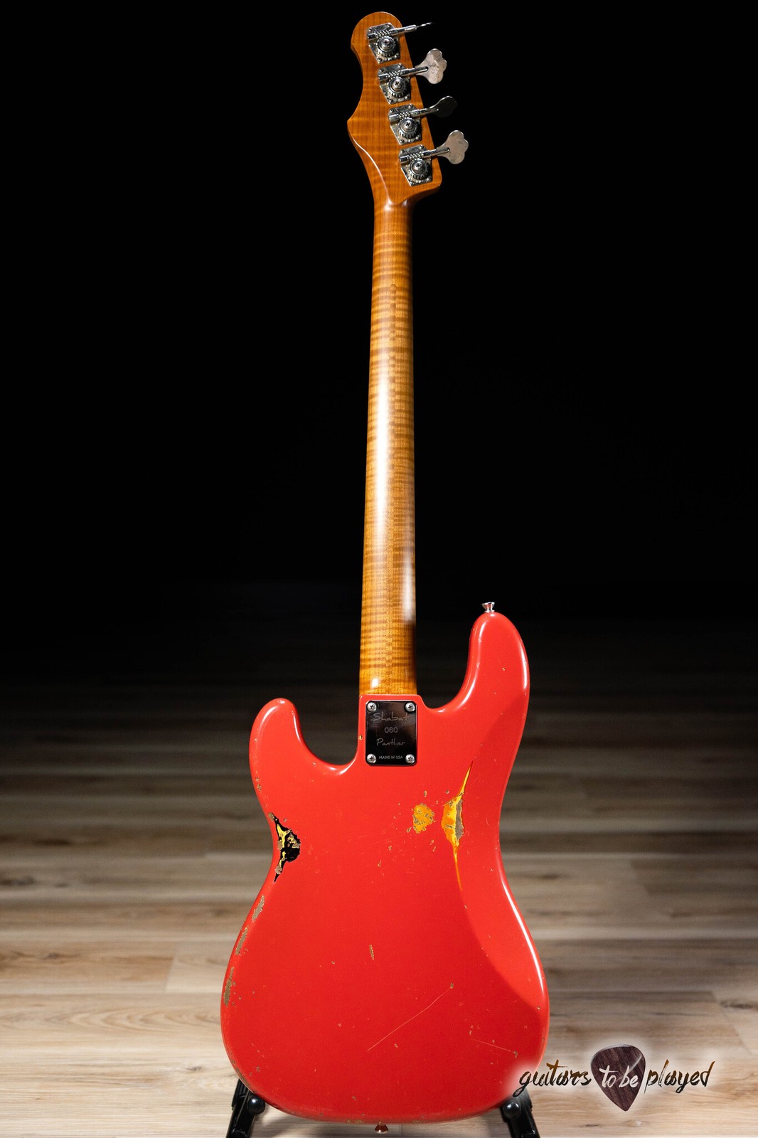 Shabat Panther P-Bass w/ Roasted Flame Maple & Rosewood – Fiesta Red over 3TSB