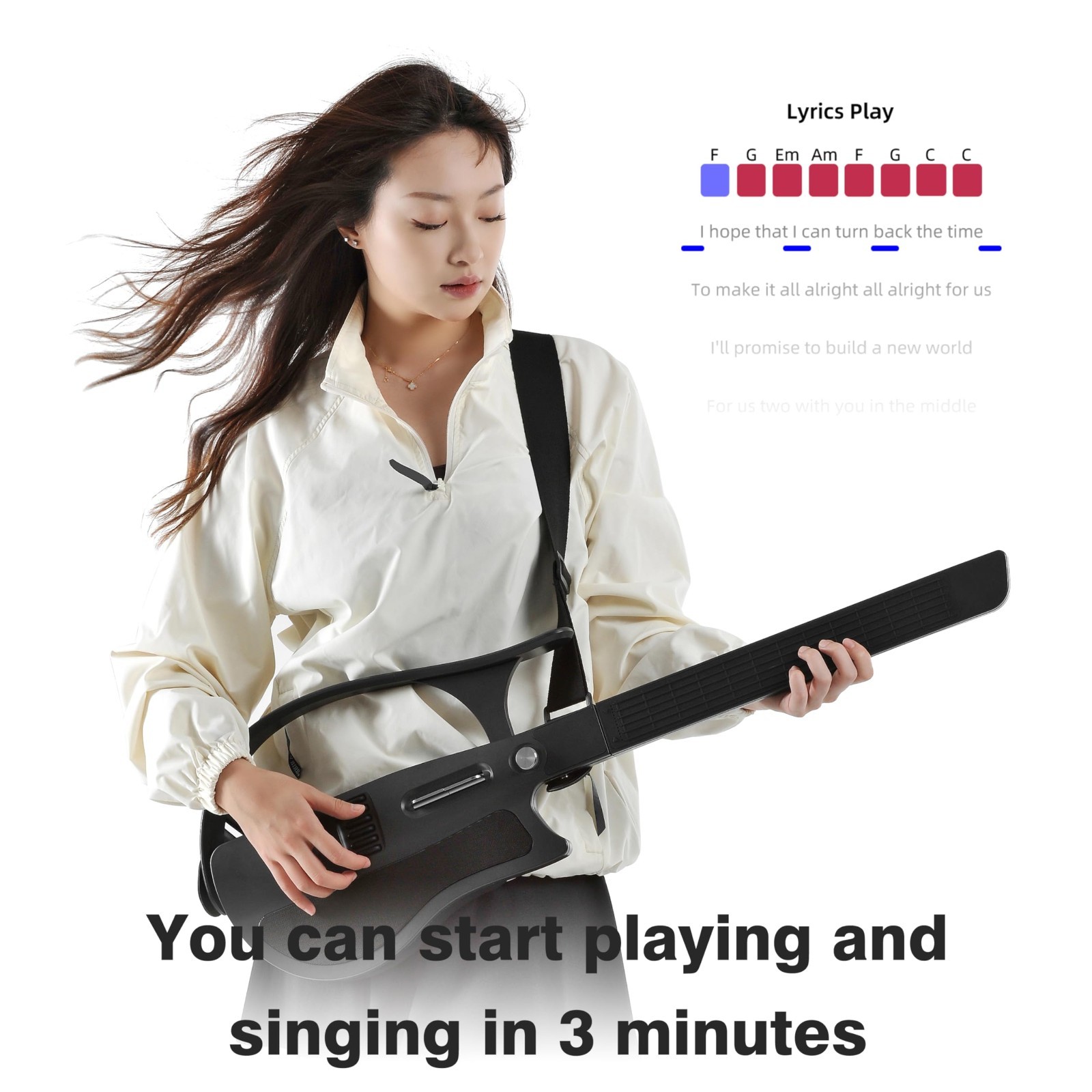 Stringless Smart Guitar Built-in Drum Machine&Bassline Foldable Backing Guitarra