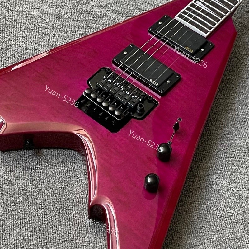 Solid Body Electric Guitar Trans Purple Flame H-H Active Pickups FR Bridge