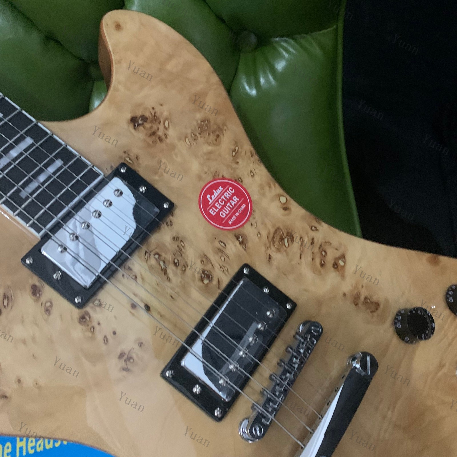 Solid Electric Guitar Stainless Steel Frets Burl Top Veneer Gold Hardware