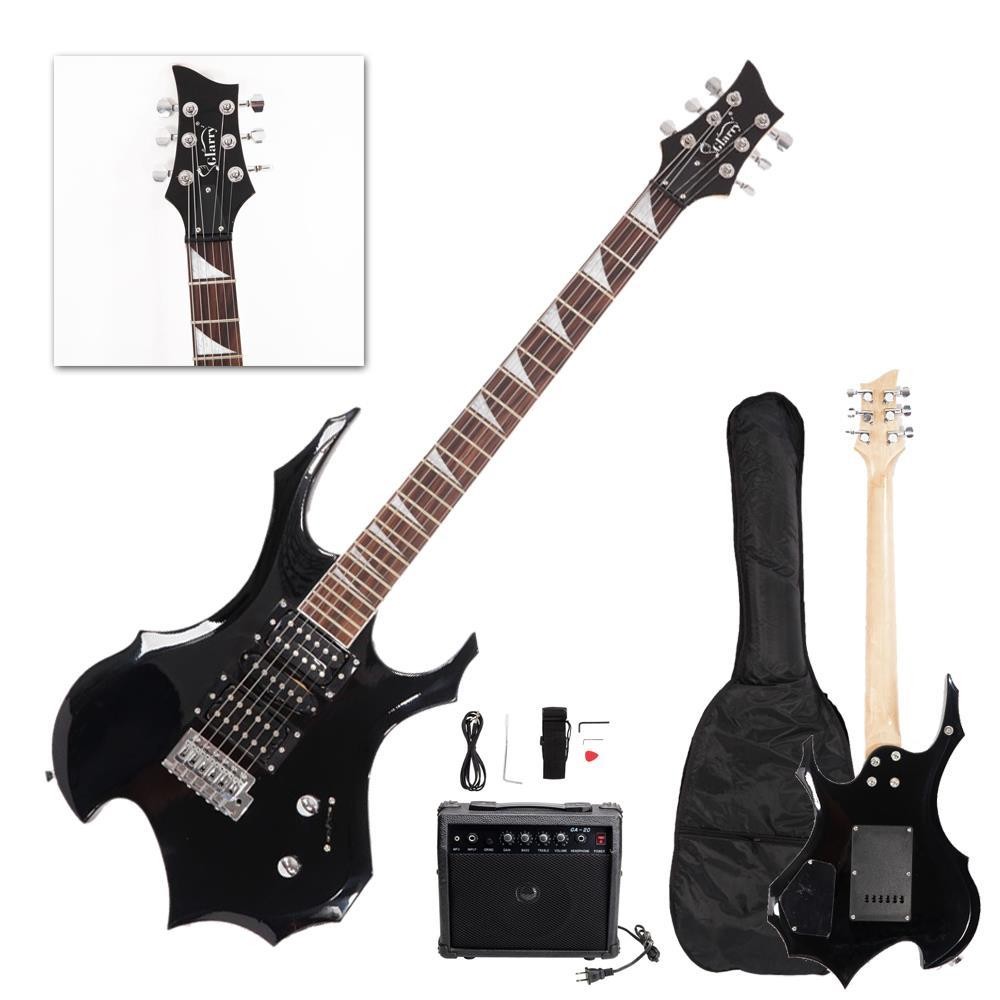 New Black Burning Fire Basswood Electric Guitar School Band with Bag & 20W Amp