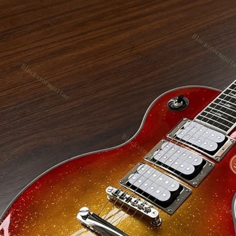 Solid Electric Guitar Stainless Fret Lightning Inlays Cherry Red Burst Sparkle