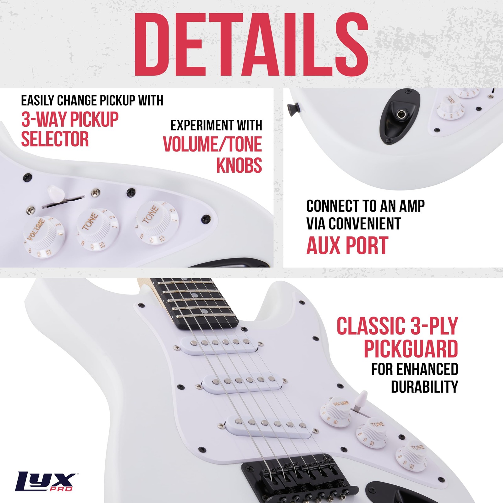 LyxPro 36in Electric Guitar Kit 20W Amp Tuner Picks Strap Case Fullset White