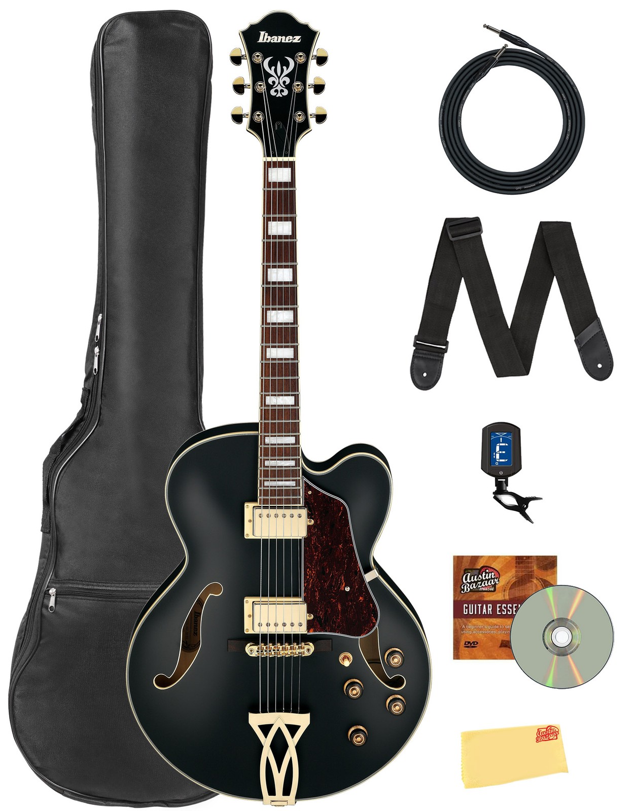 Ibanez AF75G AF Artcore Hollow Body Electric Guitar – Black Flat w/ Gig Bag