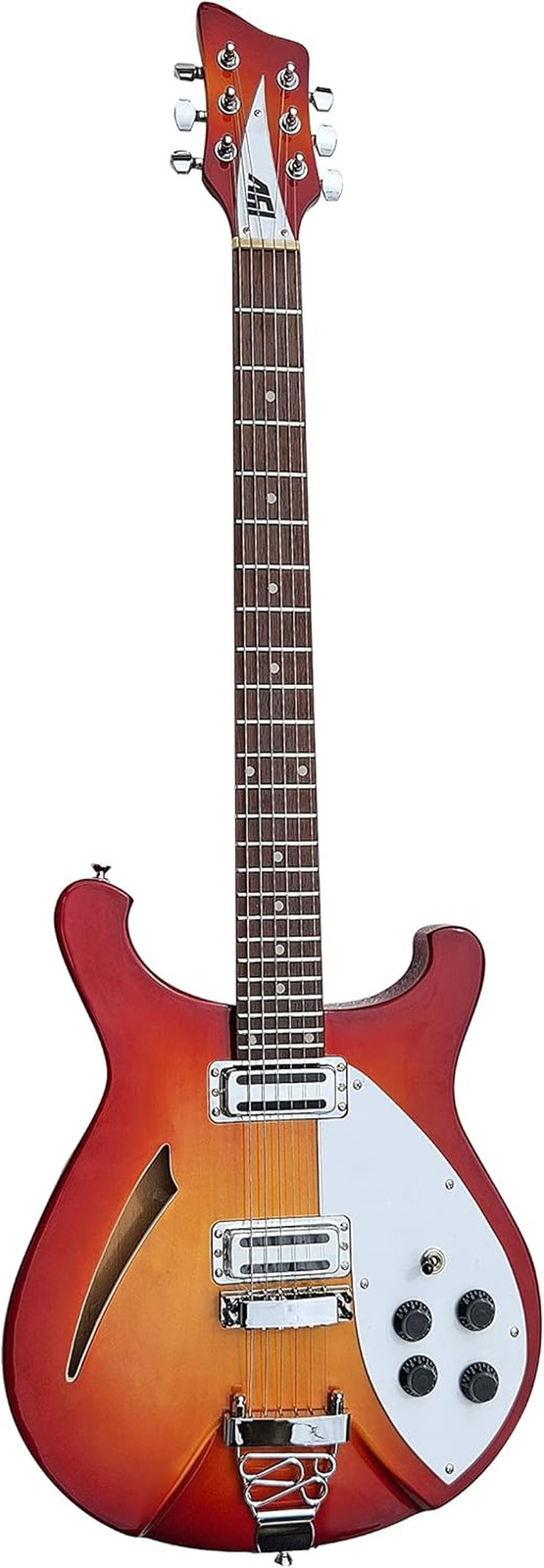 6 String Semi Hollow Electric Guitar Sunburst, Right