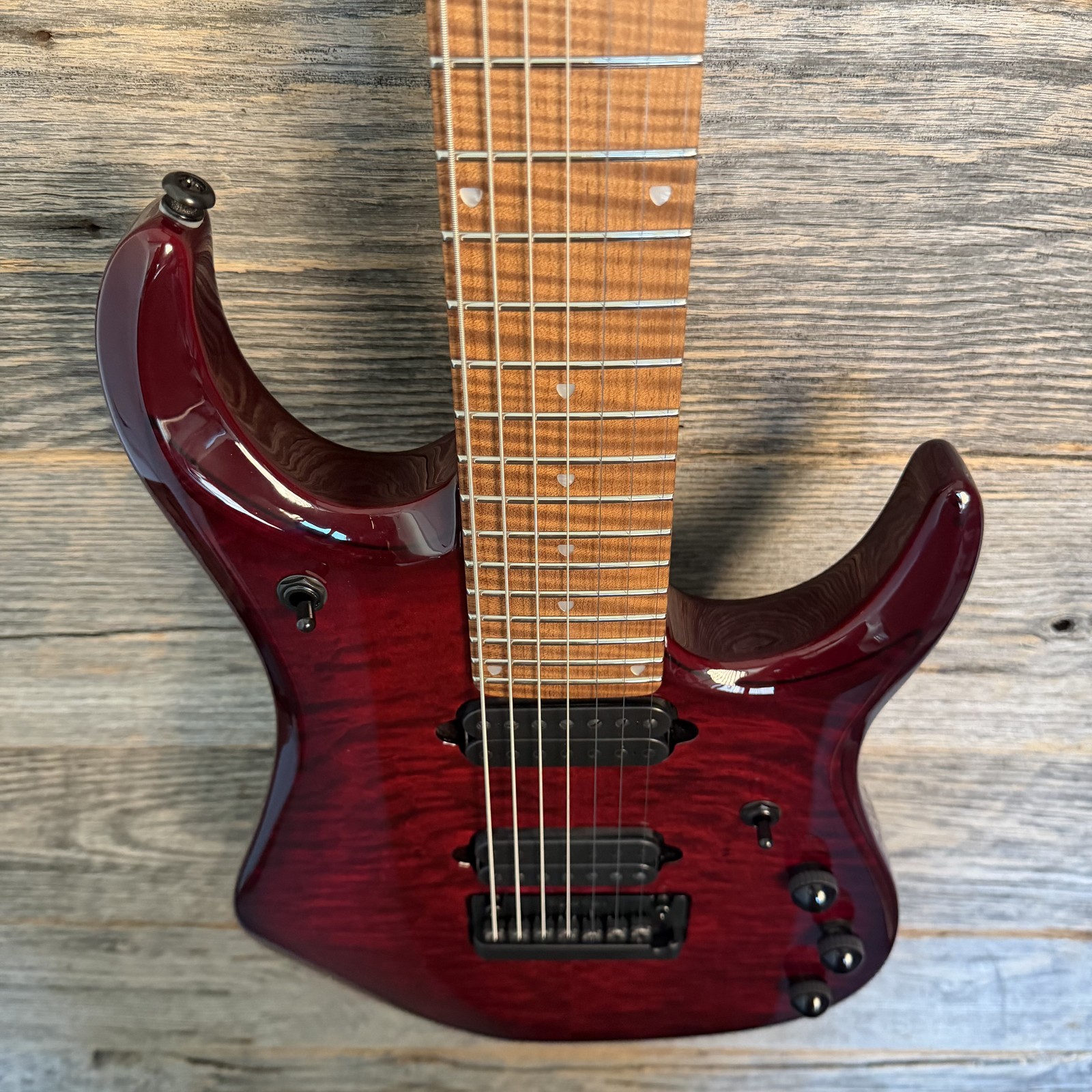 Ernie Ball Music Man JP15 7-String Electric Guitar – Red Tide Quilt