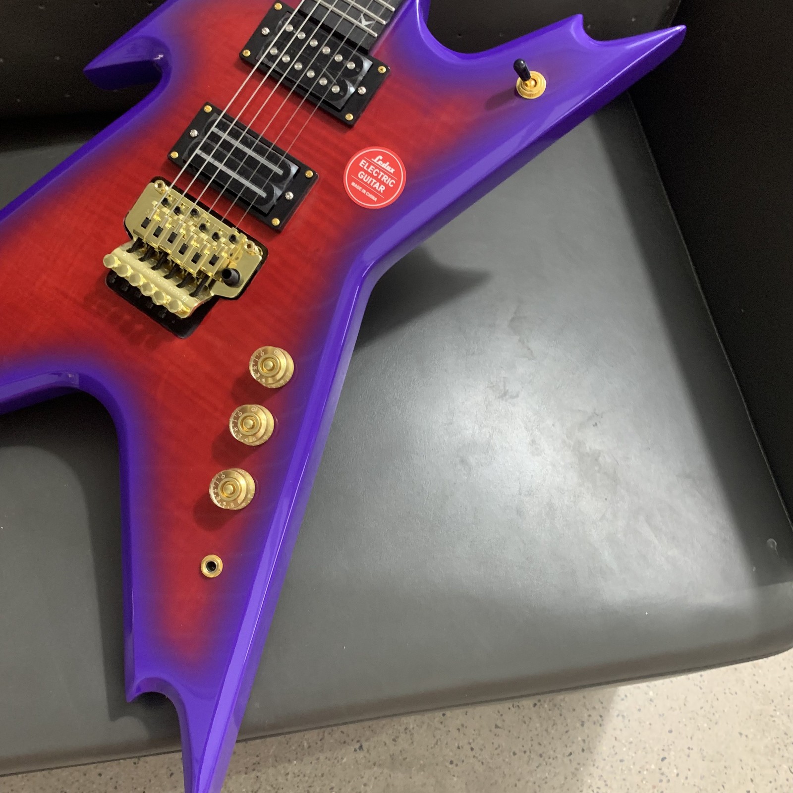 Purple Red Burst Razor V Electric Guitar for Metal Hard Rock Players HHFR Bridge