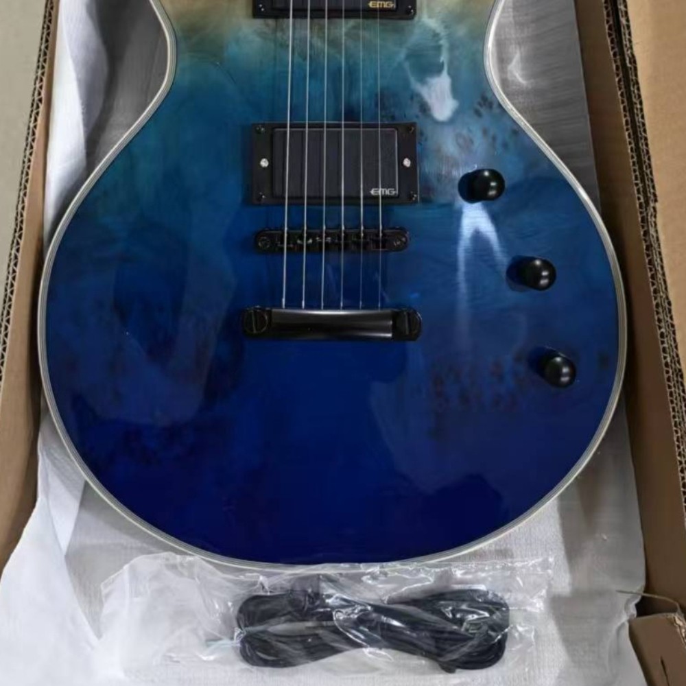 E-II Eclipse Burl Maple Blue Natural Fade Electric Guitar Active Pickups 6String