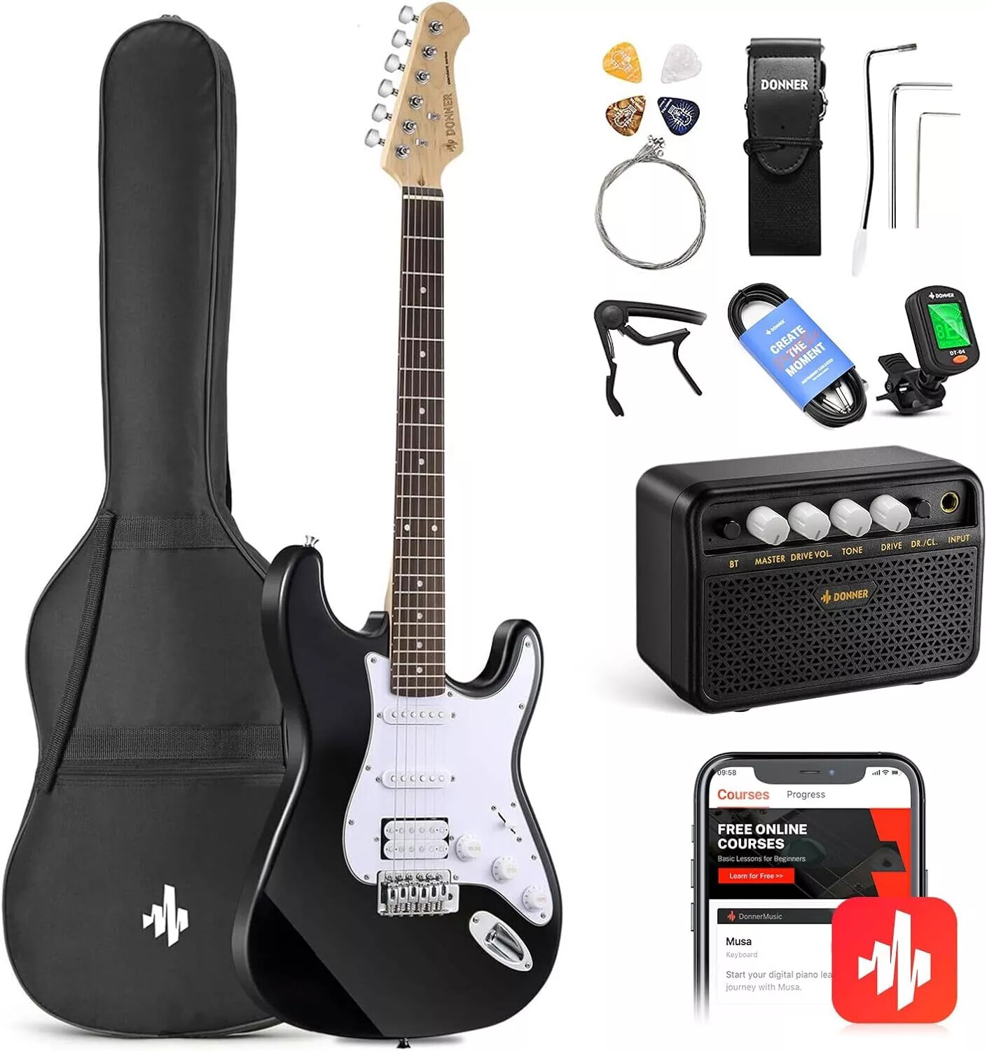 Donner DST-100 Electric Guitar With Gig Bag Humbucker H-S-S Pickups