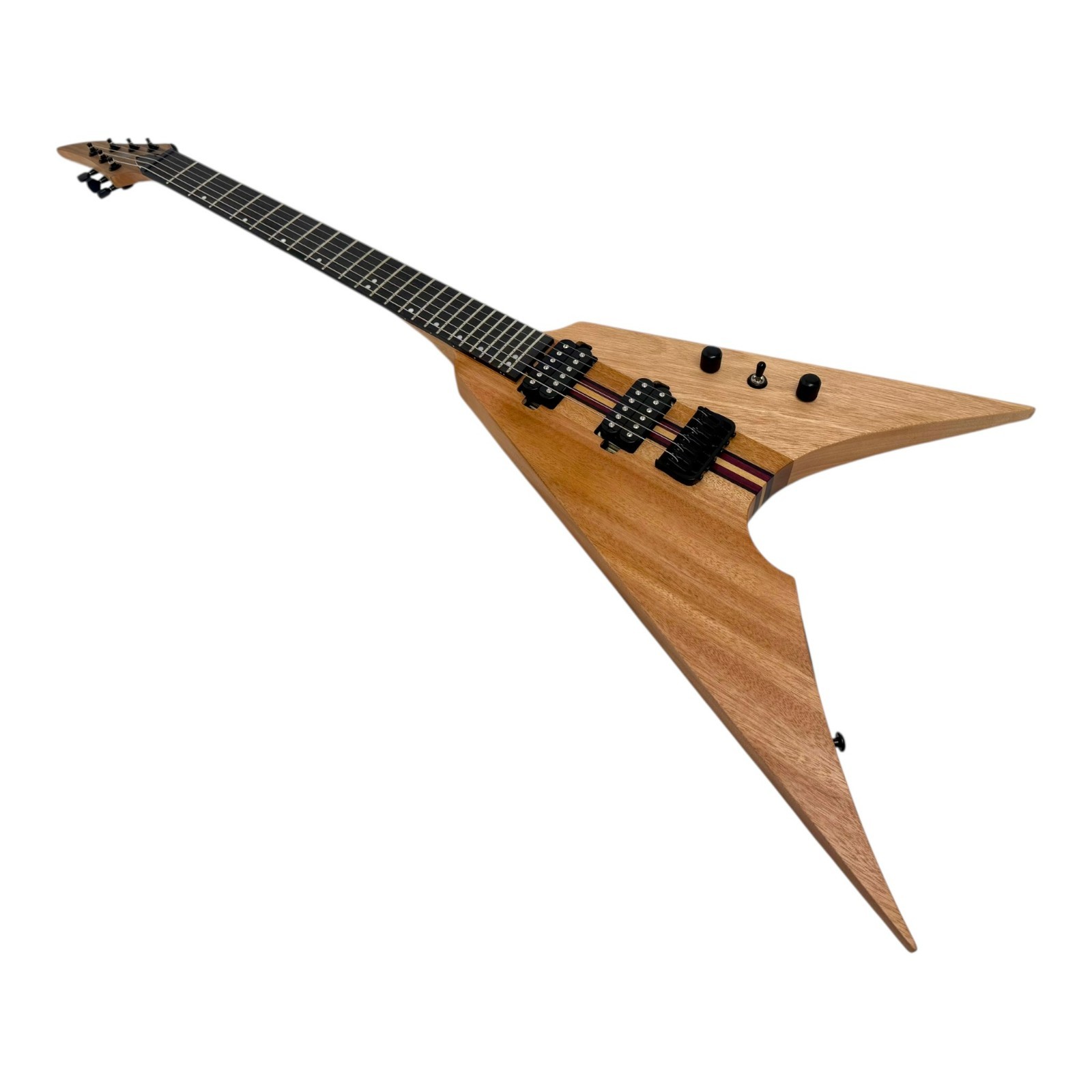 Haze FV6MS Foxglove V Electric Guitar Woodgrain Okoume Belcat Humbuckers 24F