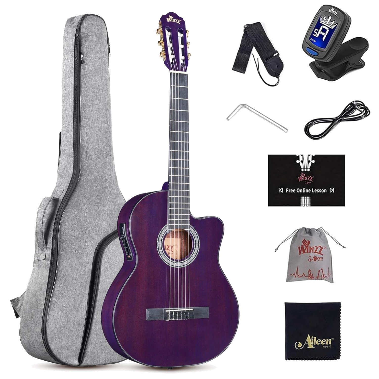 Winzz AC309CE Classical Electric Guitar Kit – Glossy Purple
