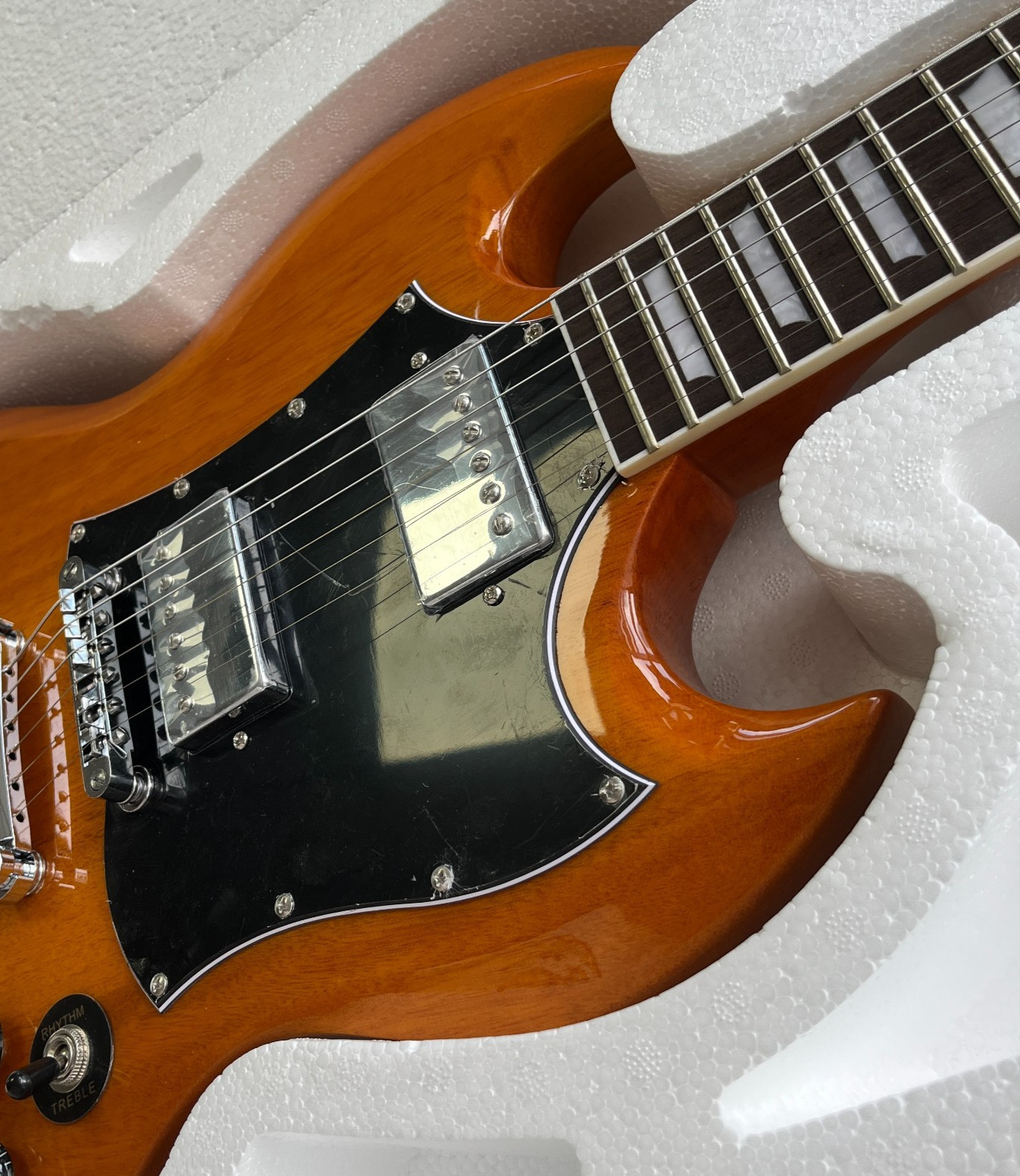 Natural SG Style Electric Guitar Rosewood Fingerboard Chrome Part
