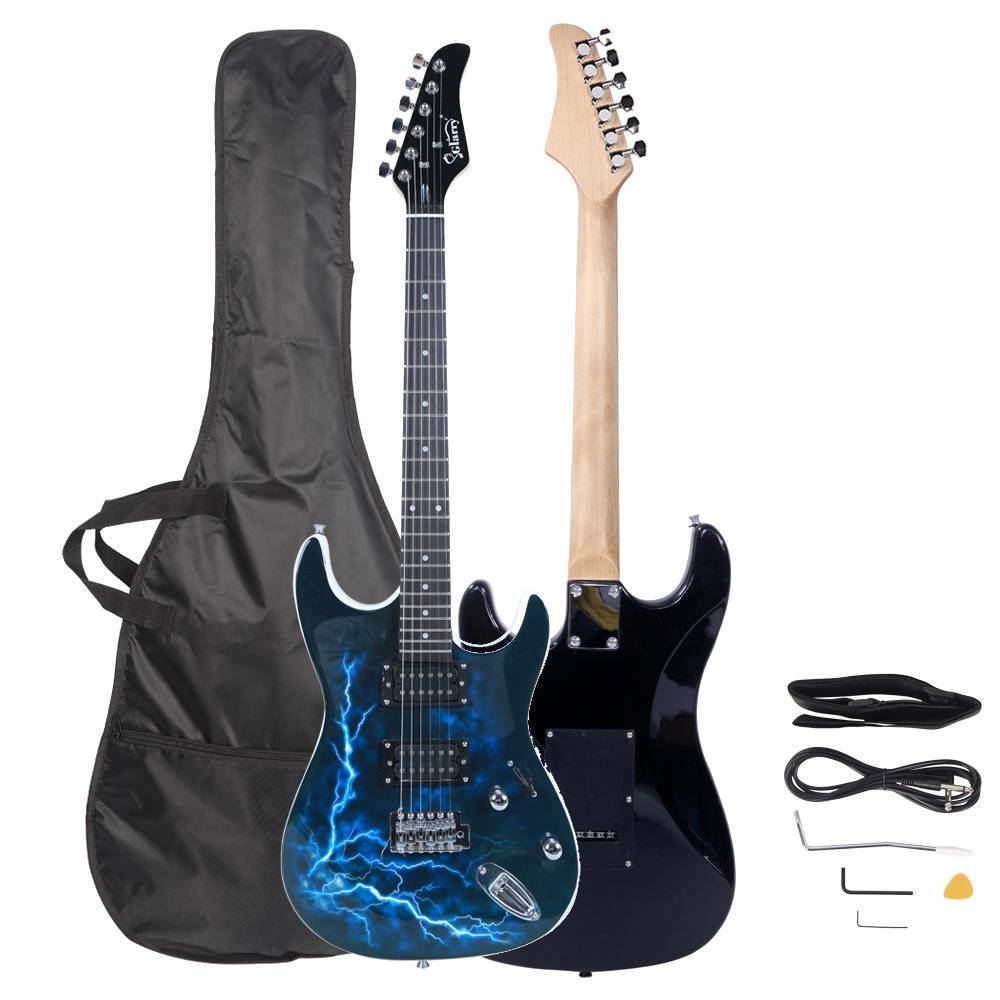 Glarry Black Electric Guitar GST-E Double Pickup Electric Guitar Case with Bag